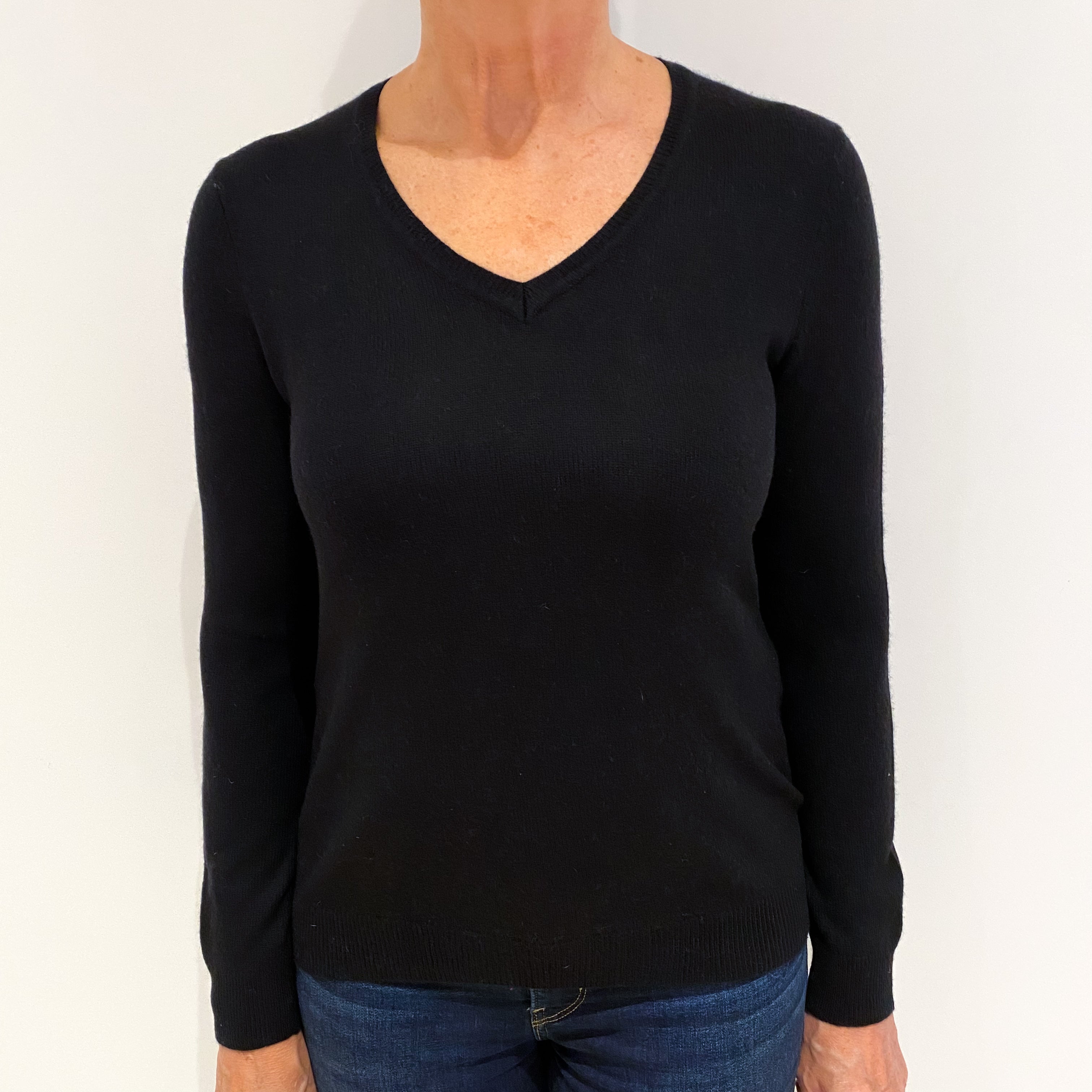 Black Cashmere V Neck Jumper Medium