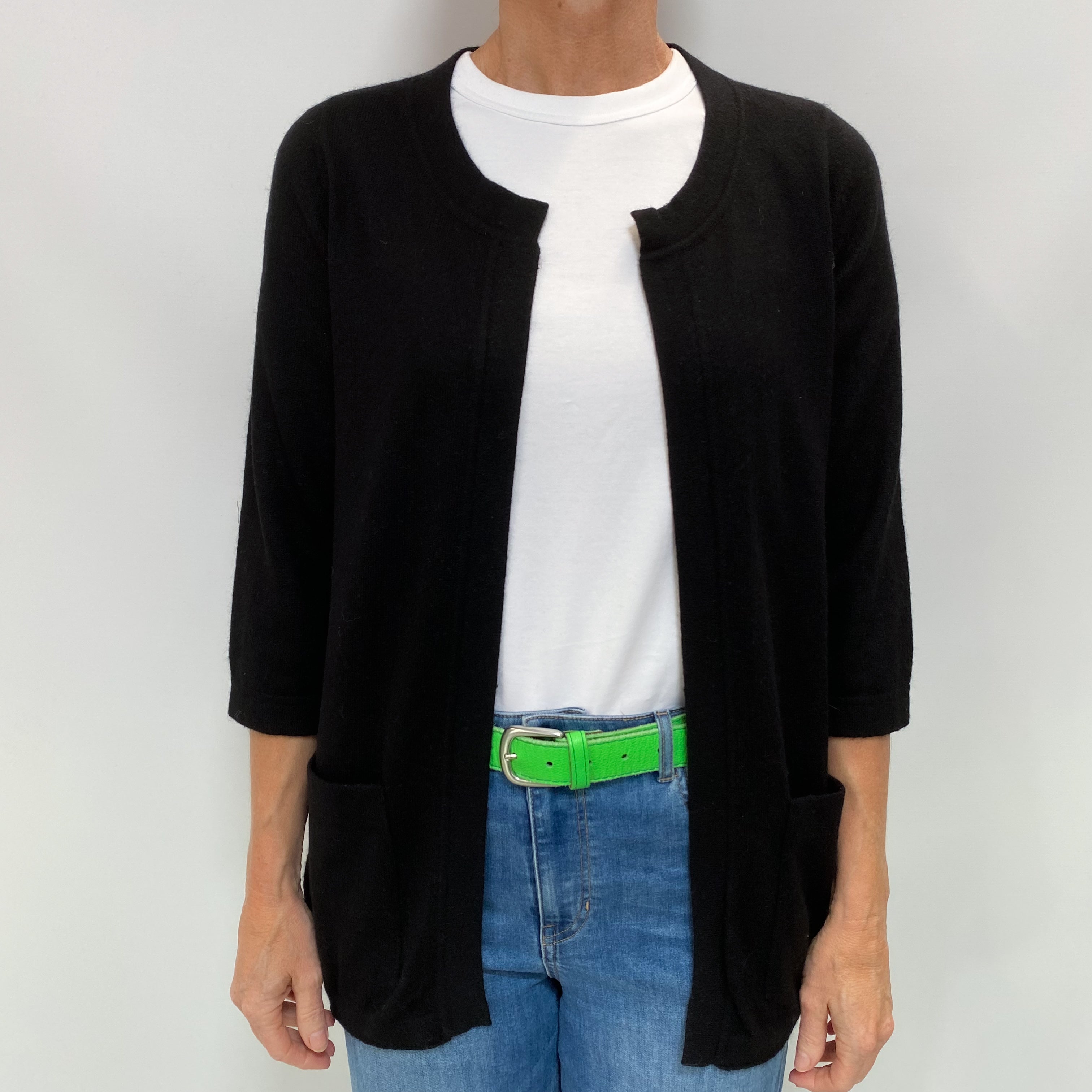 Black Cashmere Crew Neck Edge To Edge Cardigan Small