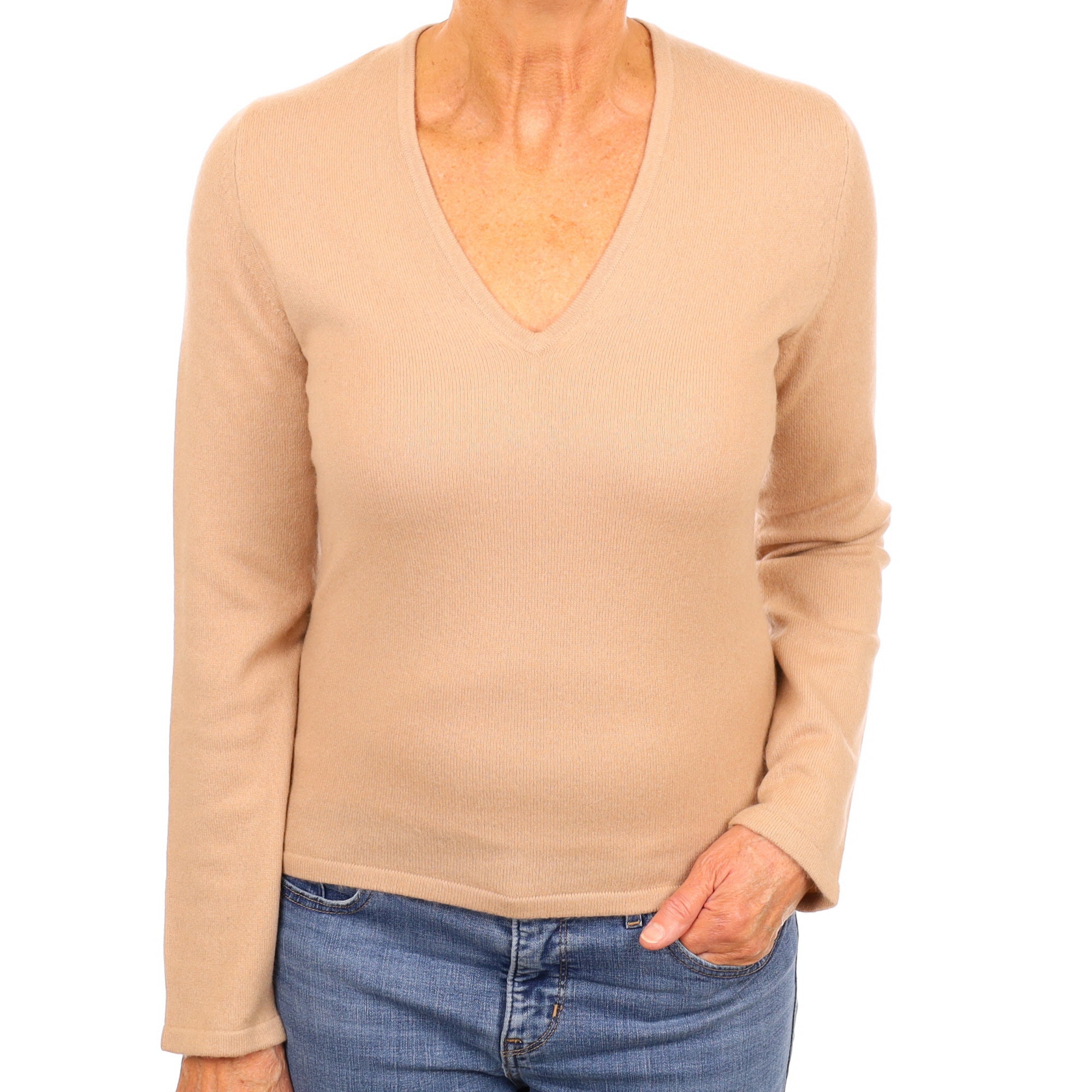 Pringle Buff Beige Cashmere V Neck Jumper Medium