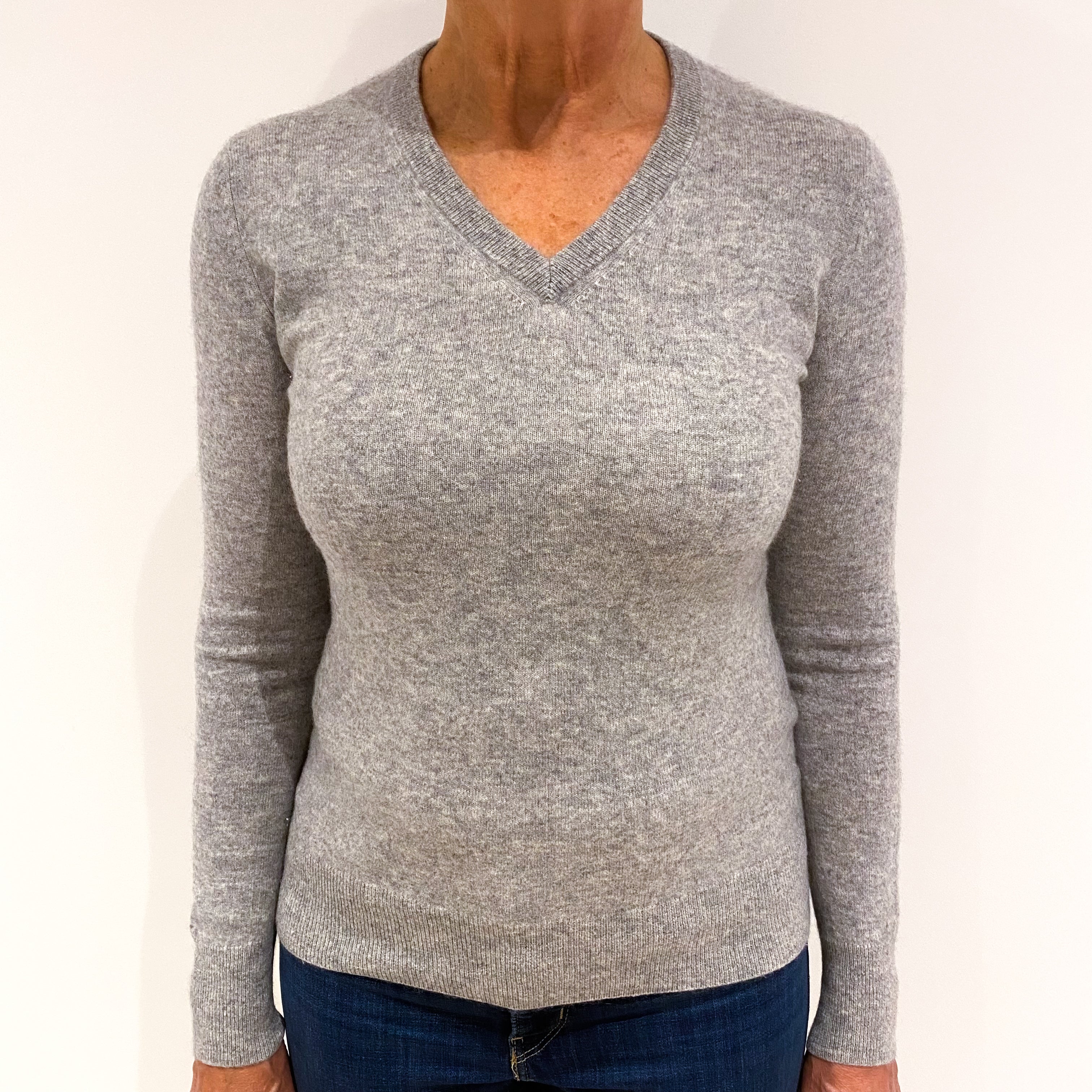 Smoke Grey Cashmere V-Neck Jumper Medium