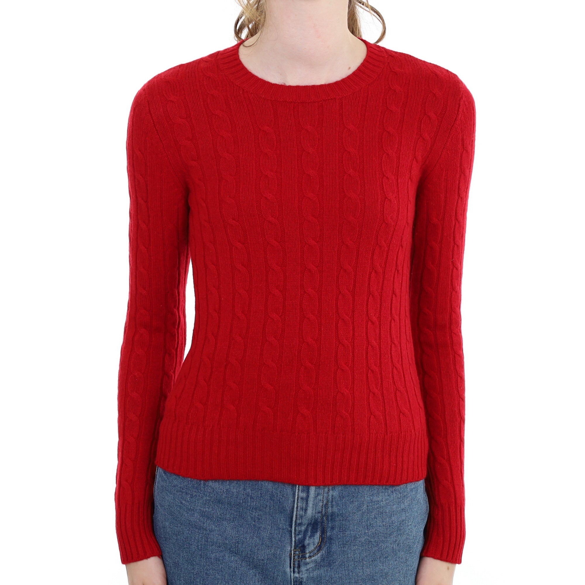 Red Cable Cashmere Crew Neck Jumper Extra Small