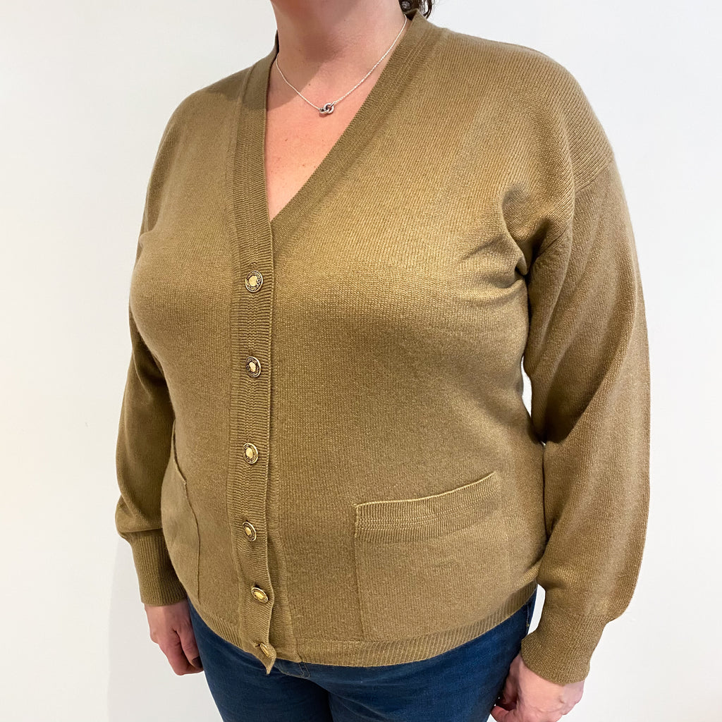 Camel Brown Cashmere V Neck Cardigan Extra Large