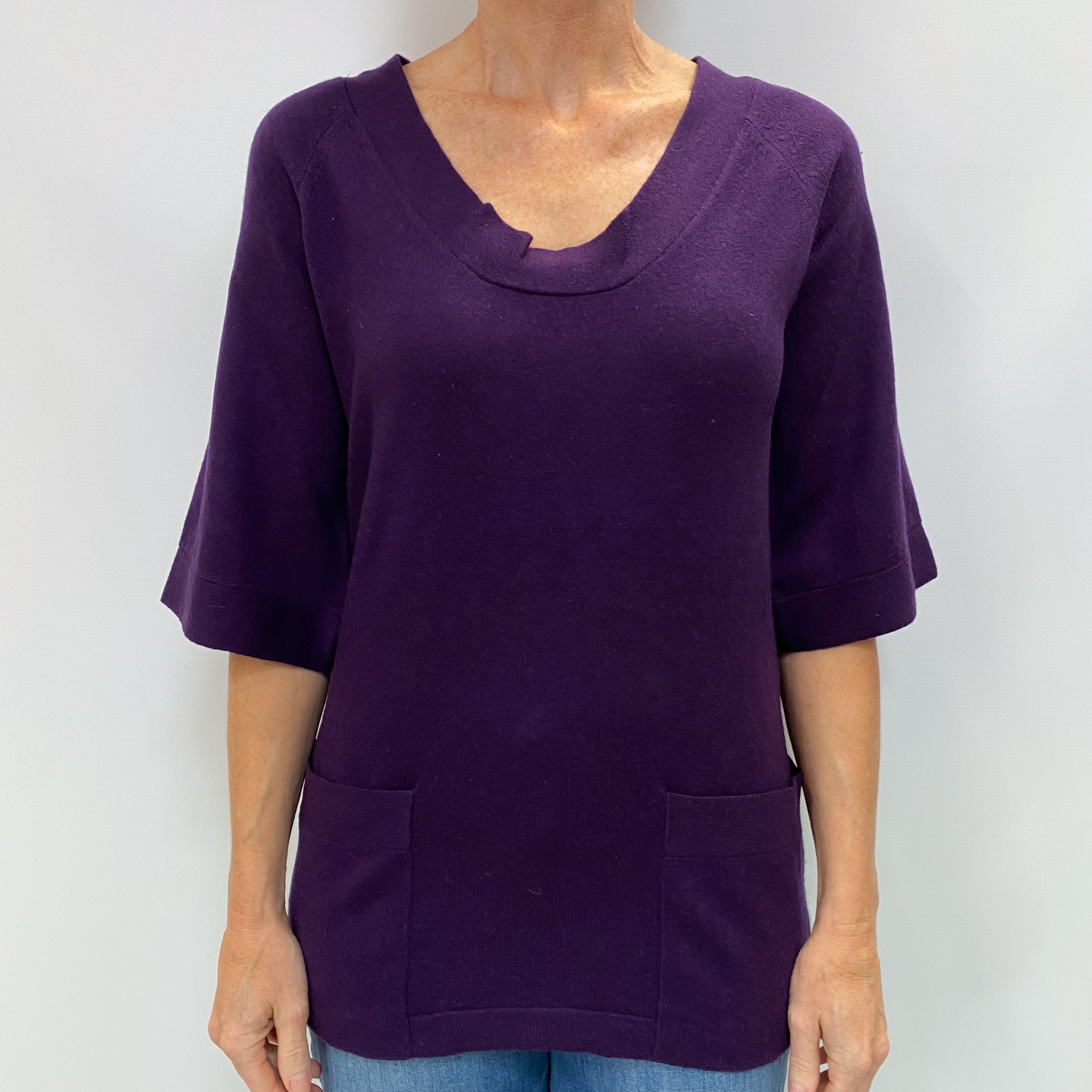 Iris Purple Cashmere Scoop V Neck Jumper Small