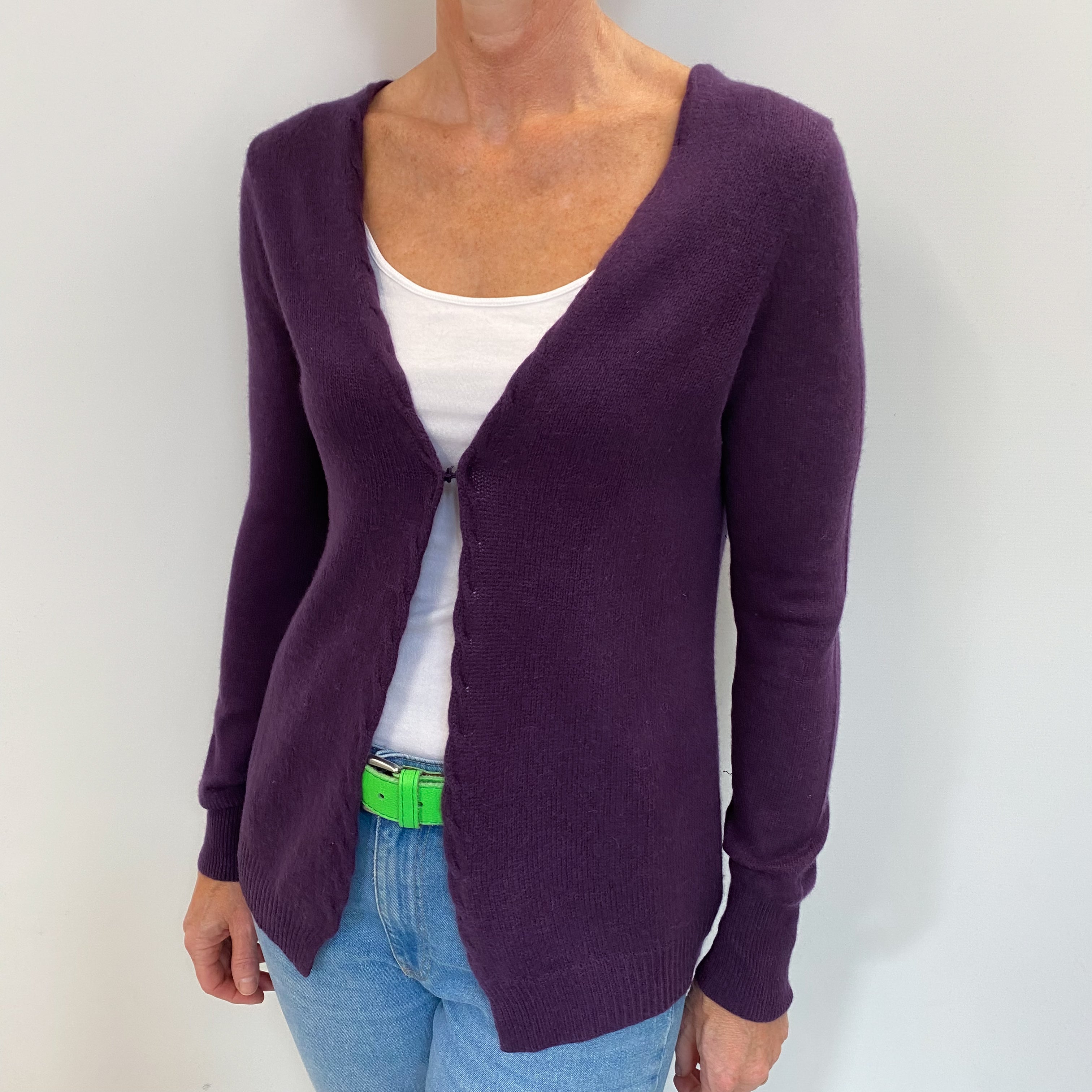Blueberry Purple Cashmere V Neck Cardigan Small