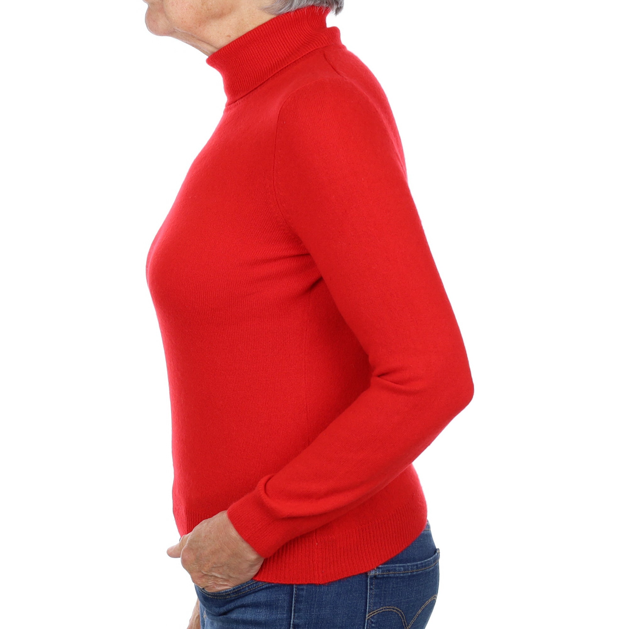 Scarlet Red Cashmere Polo Neck Jumper Medium