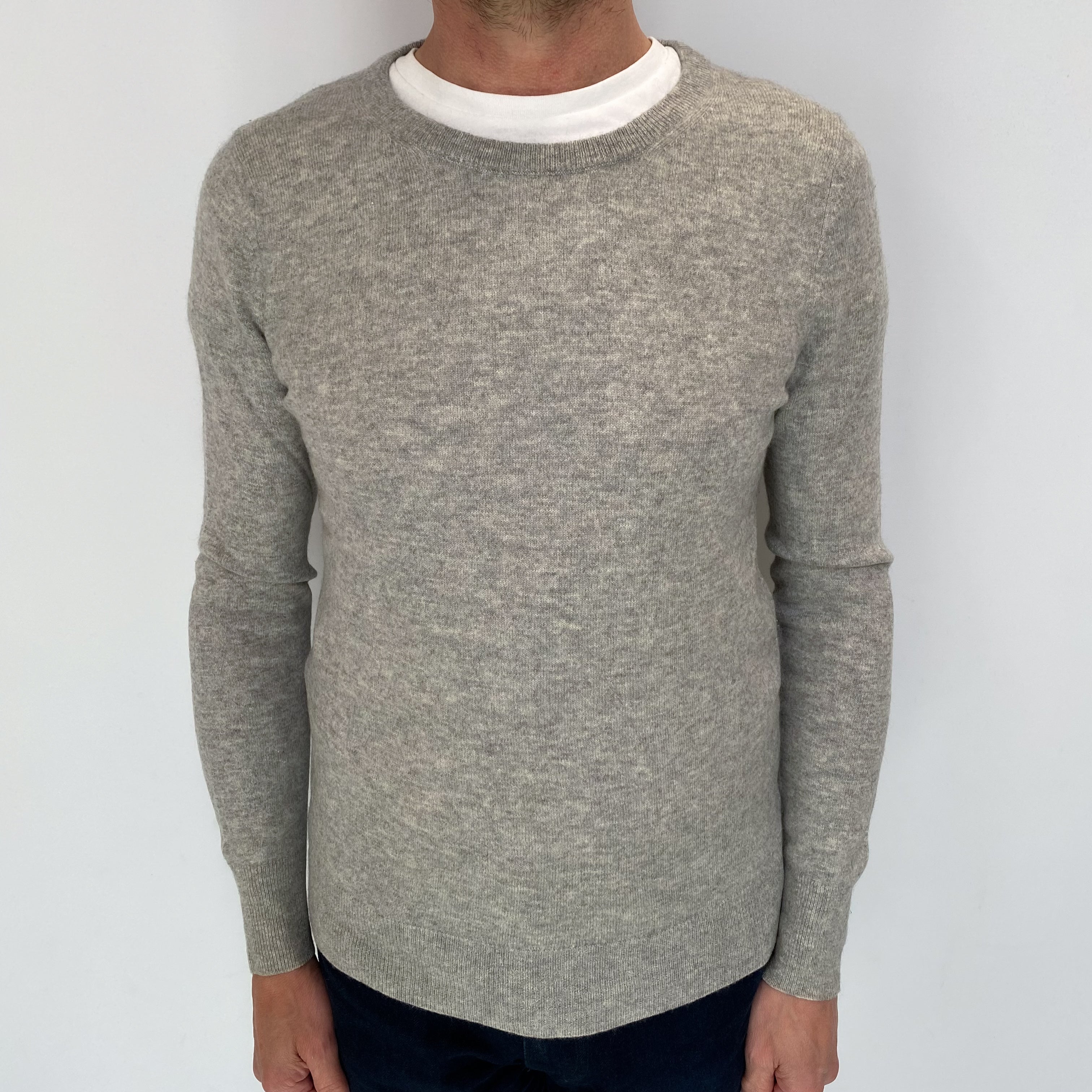 Men's Smoke Grey Cashmere Crew Neck Jumper Small