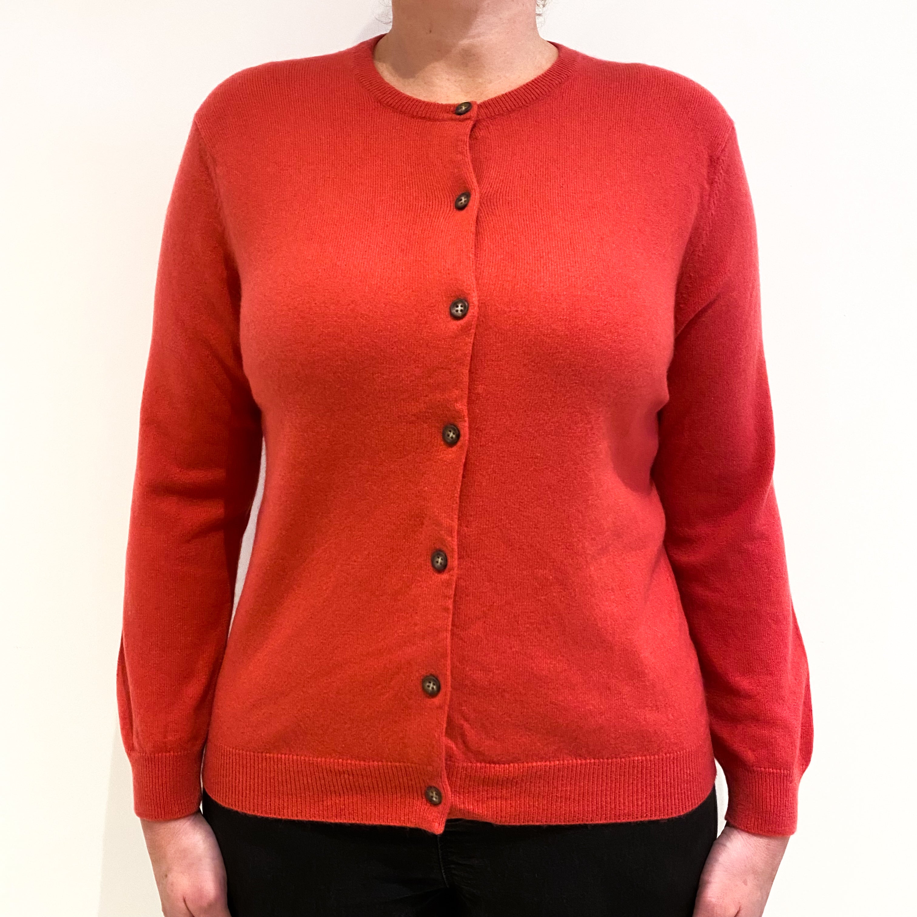 Cranberry Pink Cashmere Crew Neck Cardigan Large