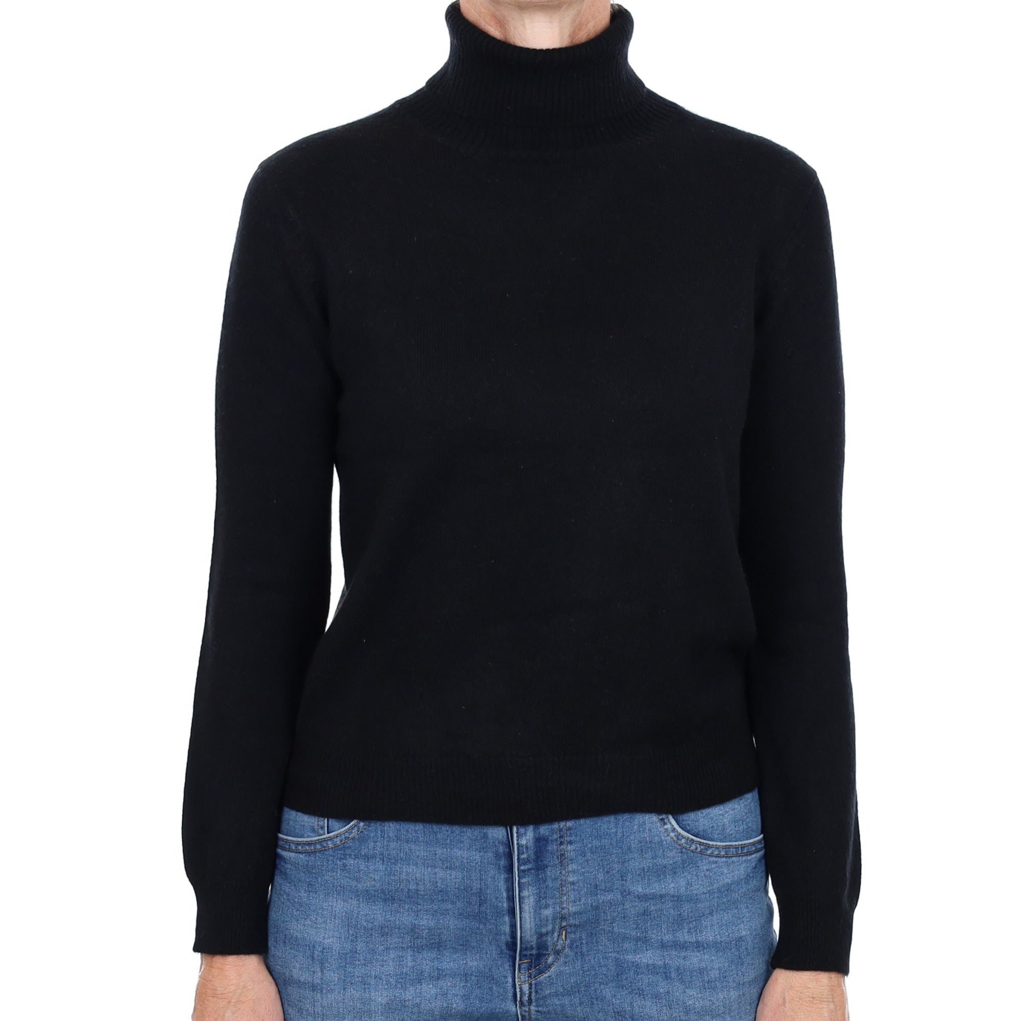 Black Cashmere Polo Neck Jumper Small