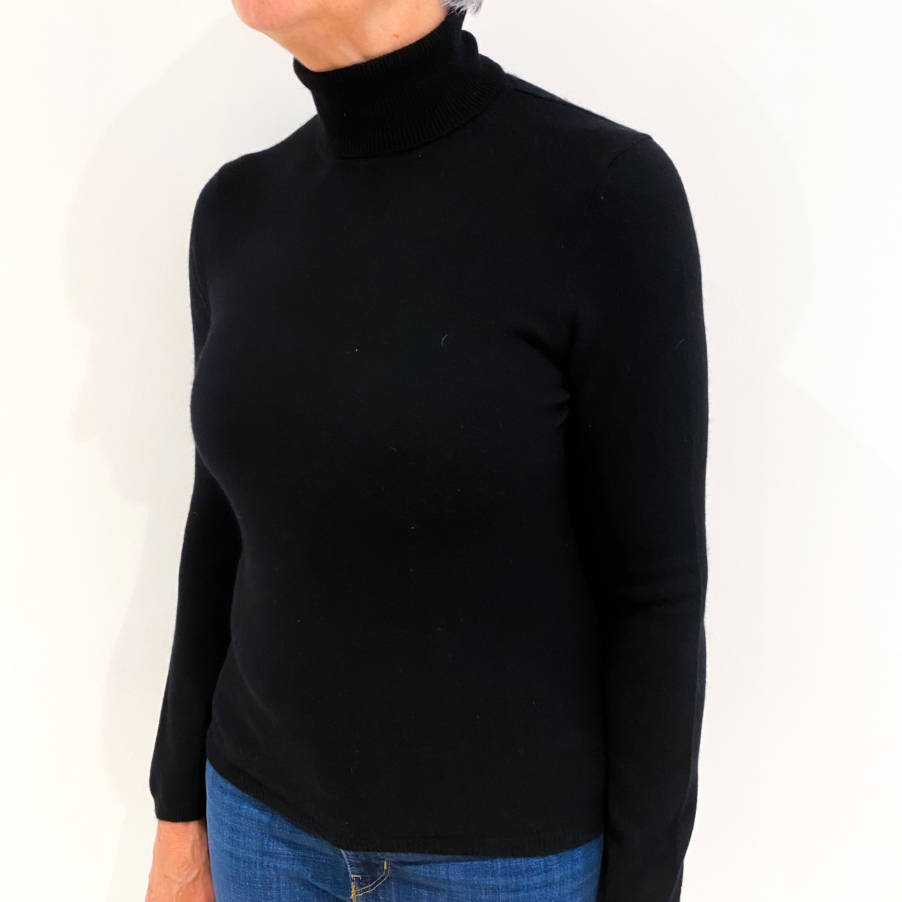 Black Cashmere Polo Neck Jumper Medium