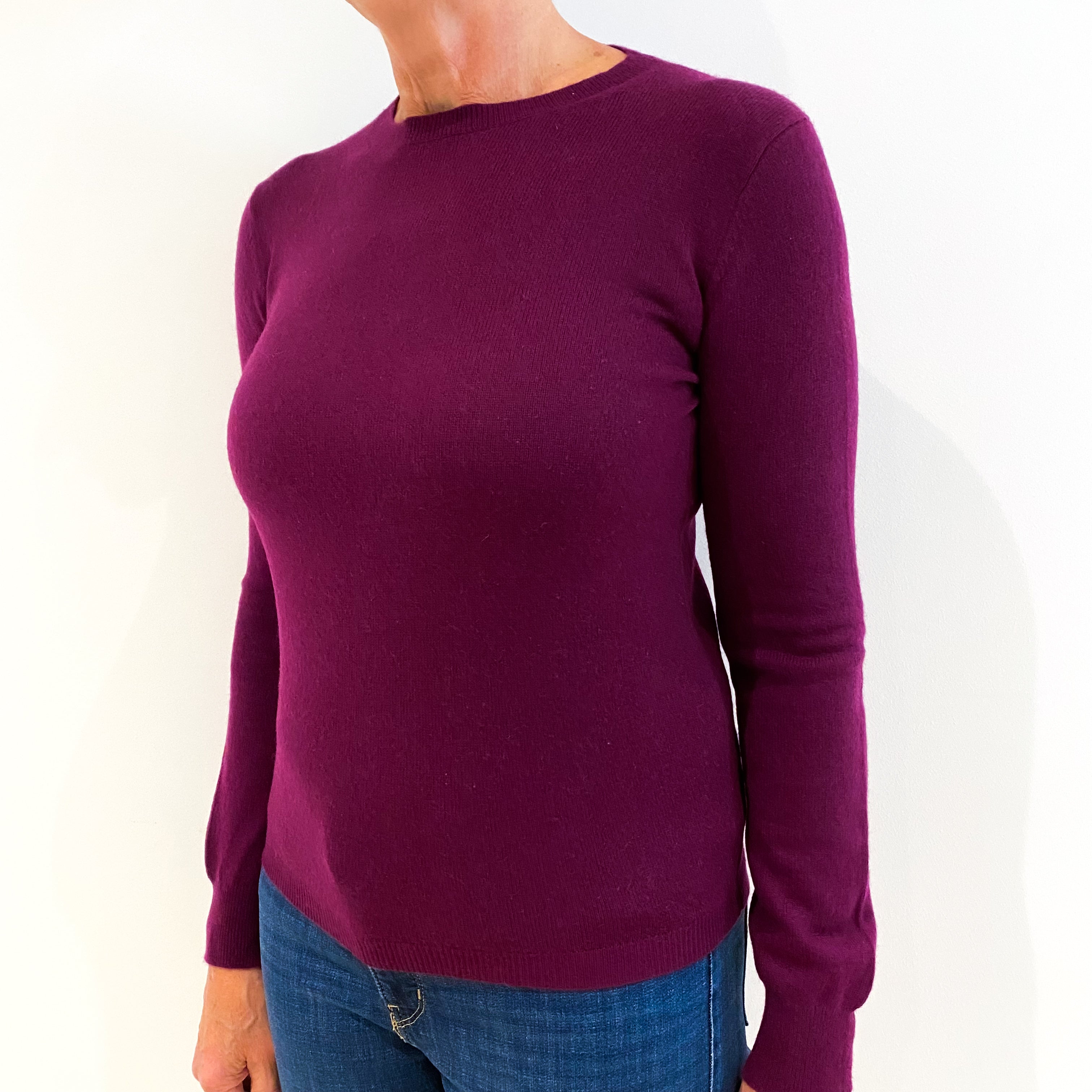 Plum Purple Cashmere Crew Neck Jumper Medium