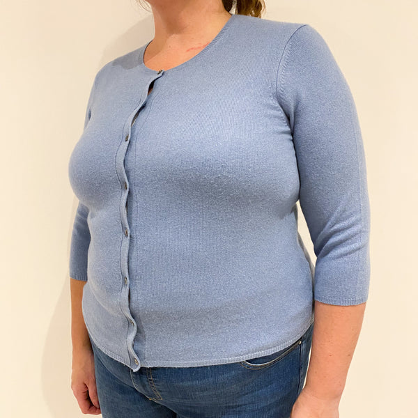 Sky Blue 3/4 Sleeved Cashmere Crew Neck Cardigan Extra Large