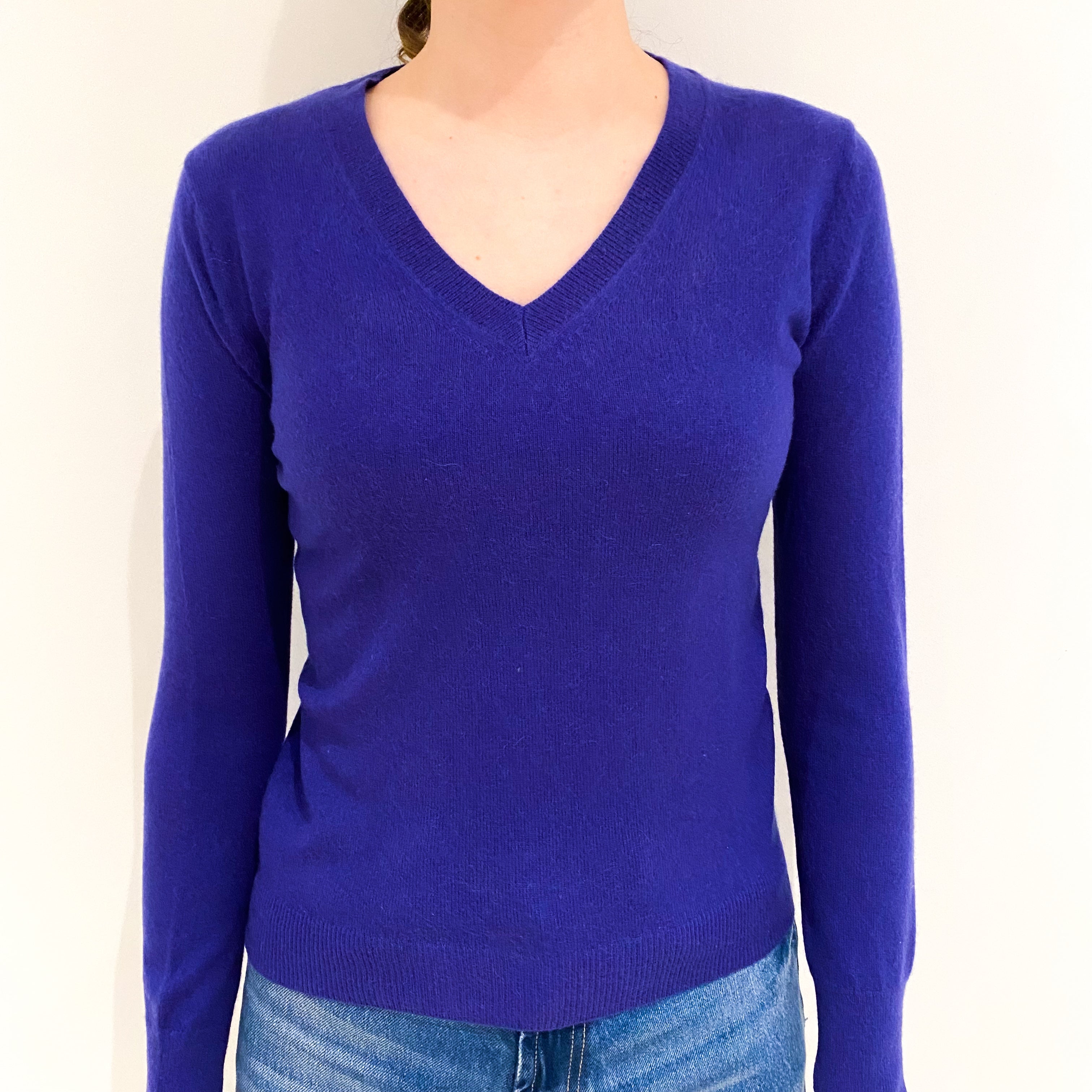 Indigo Blue Cashmere V-Neck Jumper Extra Small