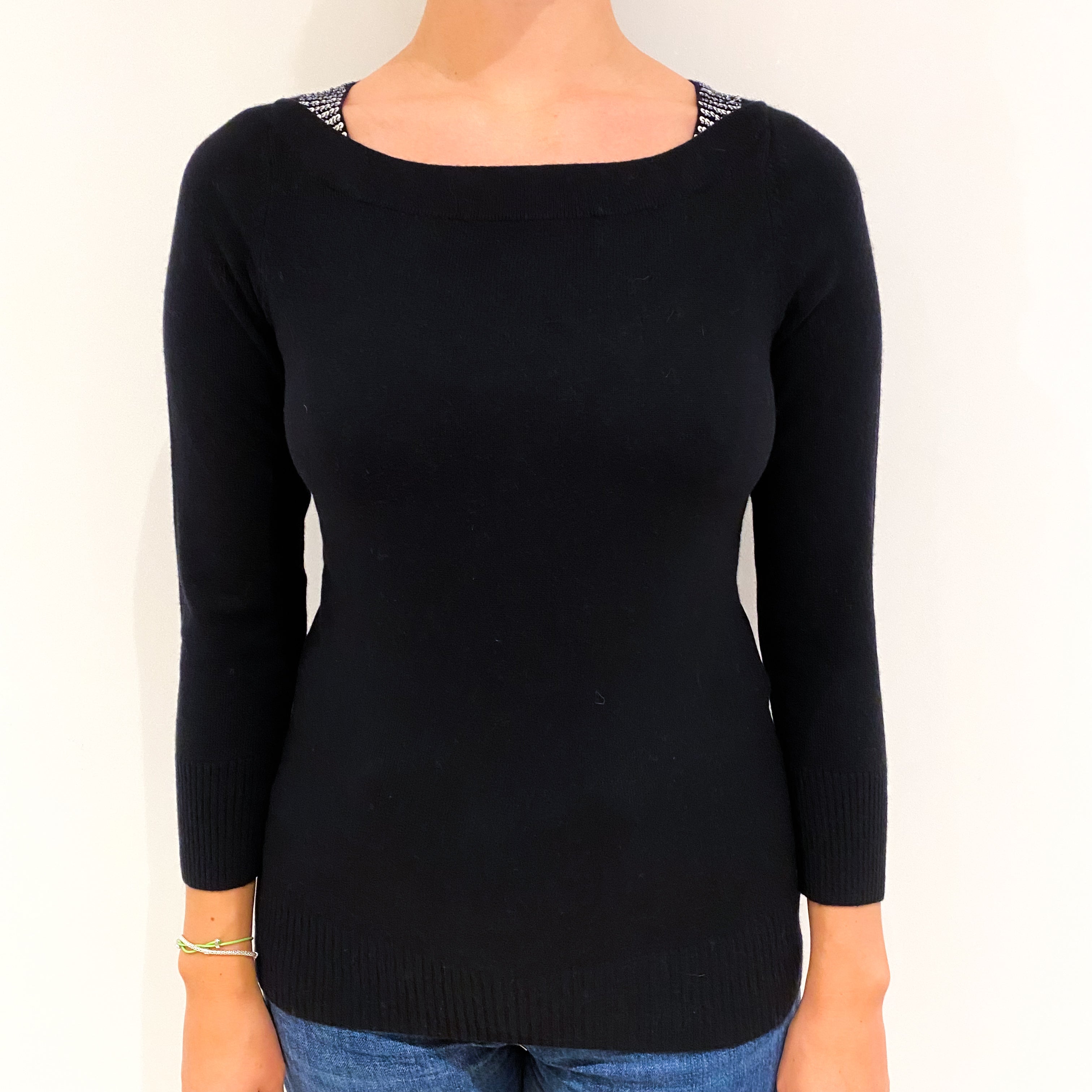 Black Cashmere Boat Neck Jumper Small