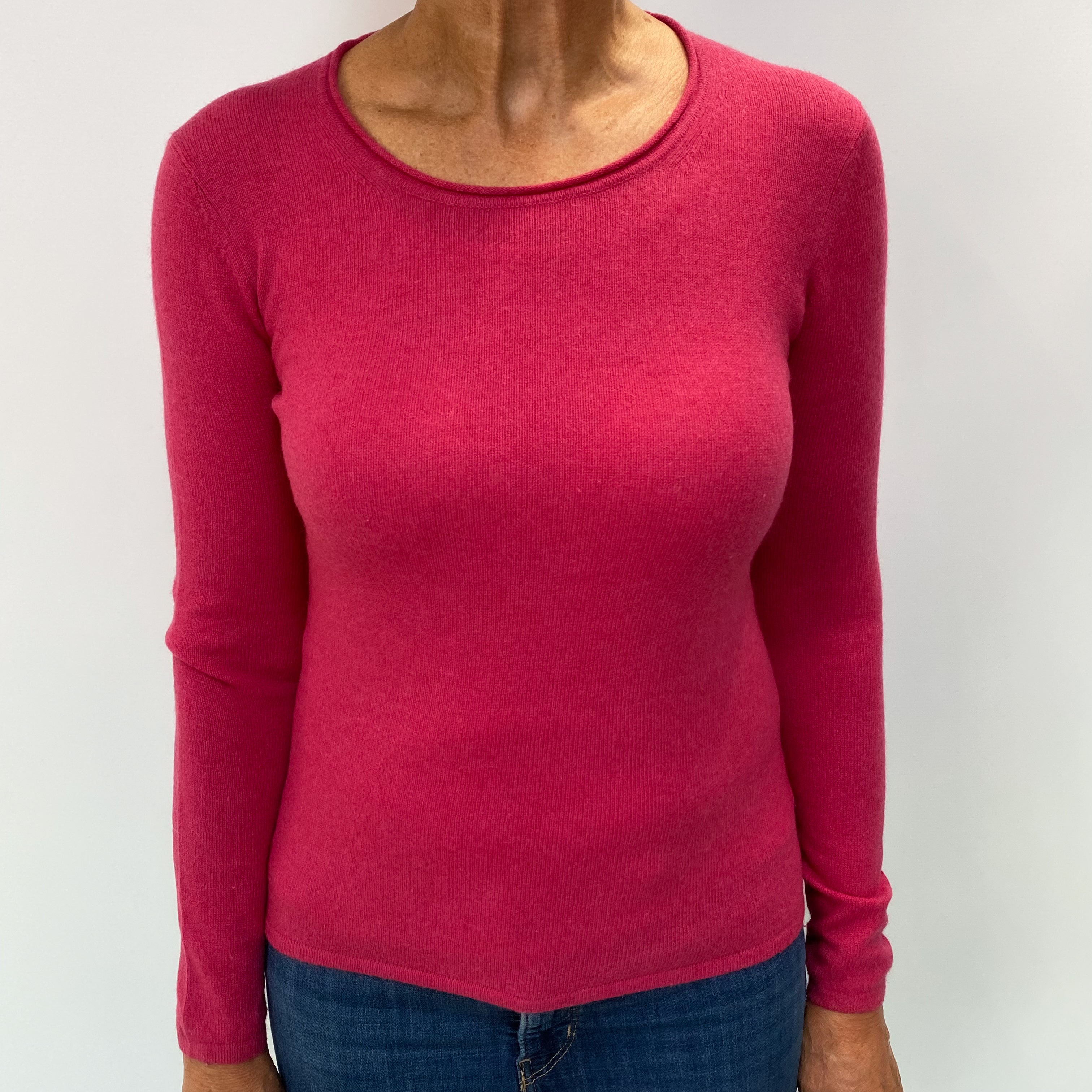 Cranberry Pink Cashmere Crew Neck Jumper Medium