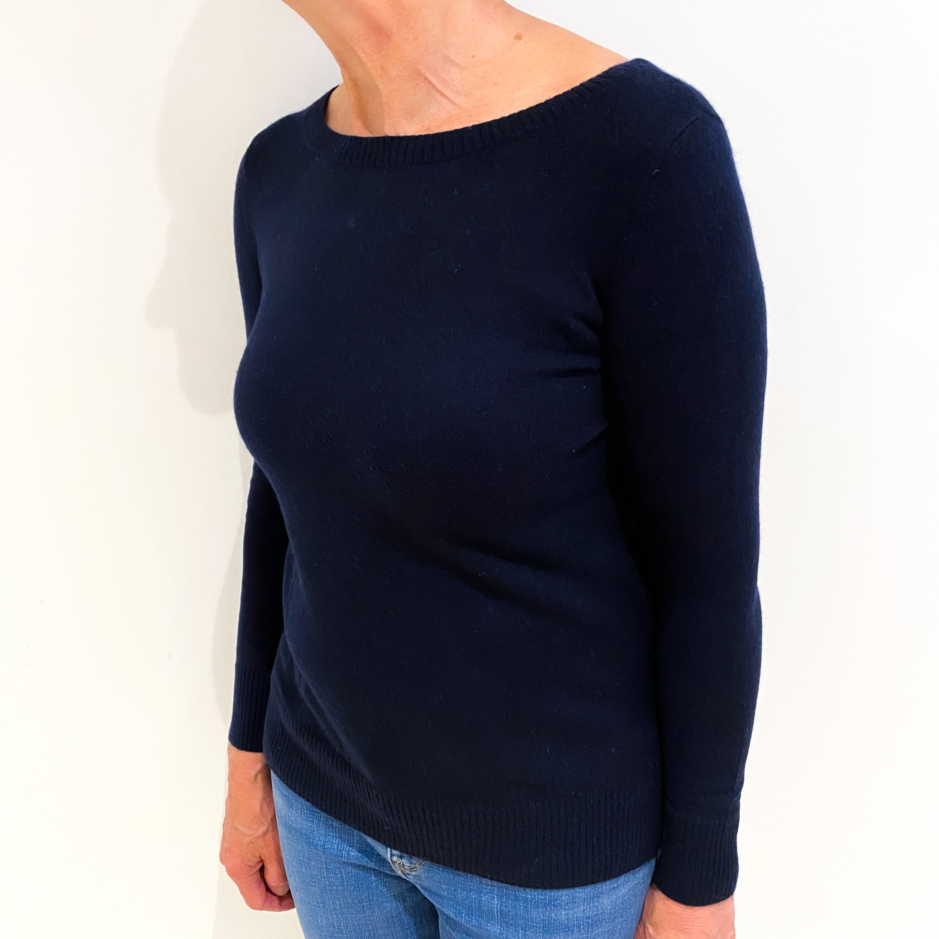 Navy Blue Cashmere Scoop Neck Jumper Medium