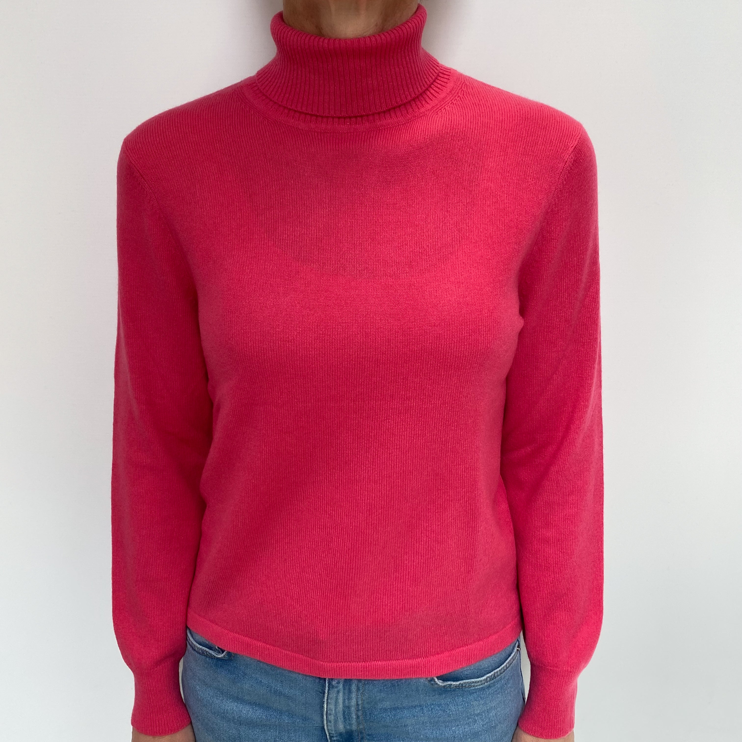 Cranberry Pink Cashmere Polo Neck Jumper Small