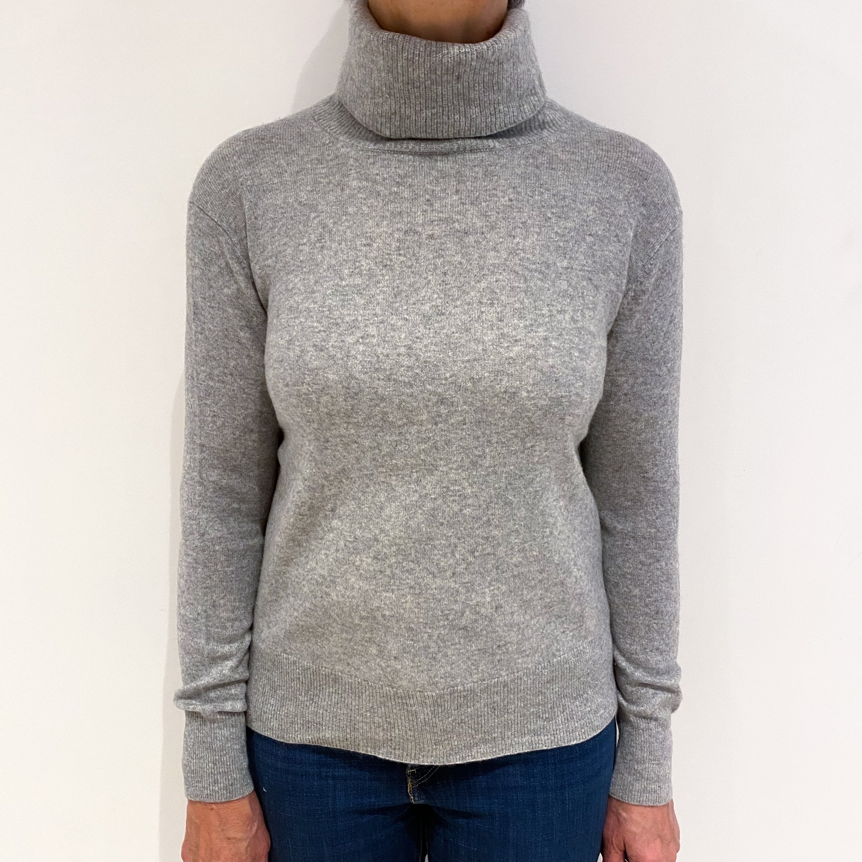 Smoke Grey Cashmere Polo Neck Jumper Medium