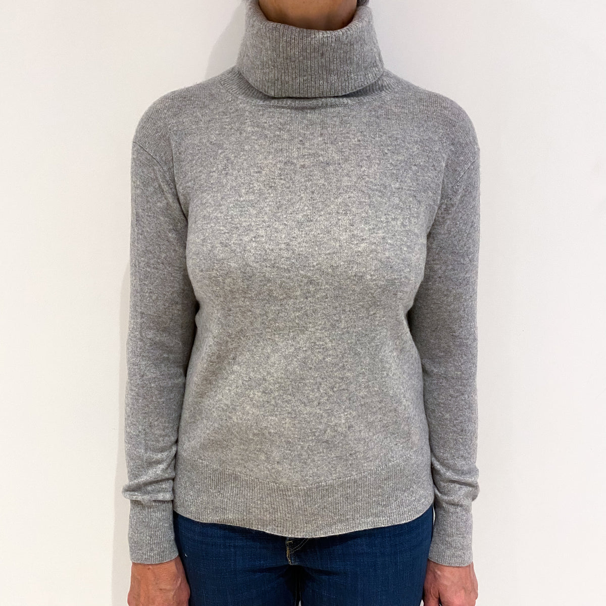 Smoke Grey Cashmere Polo Neck Jumper Medium