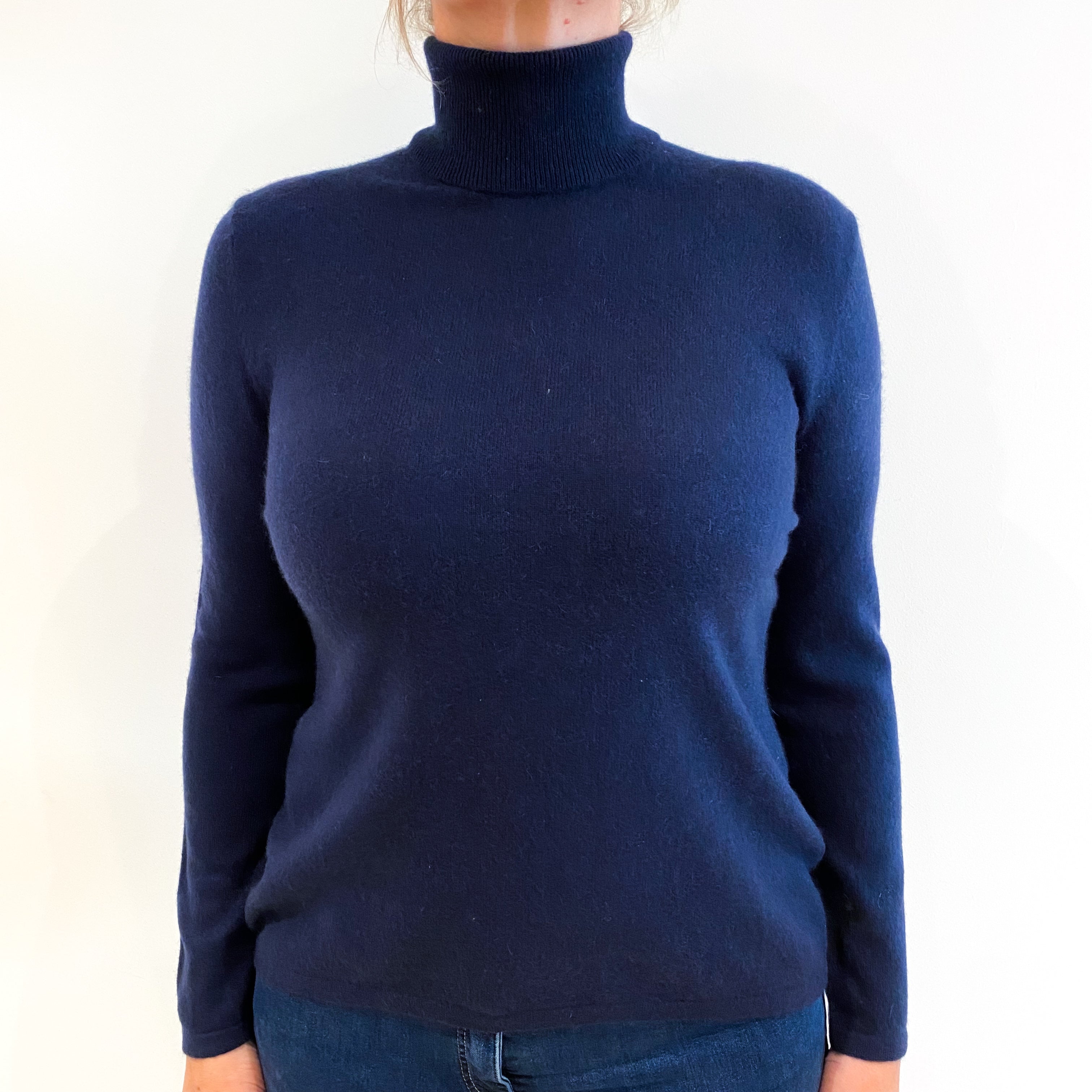 Navy Blue Cashmere Polo Neck Jumper Large