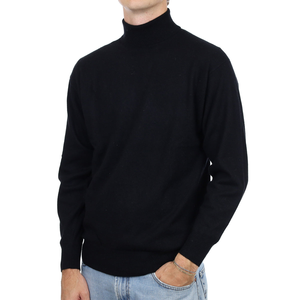 Men's Black Cashmere Polo Neck Jumper Large