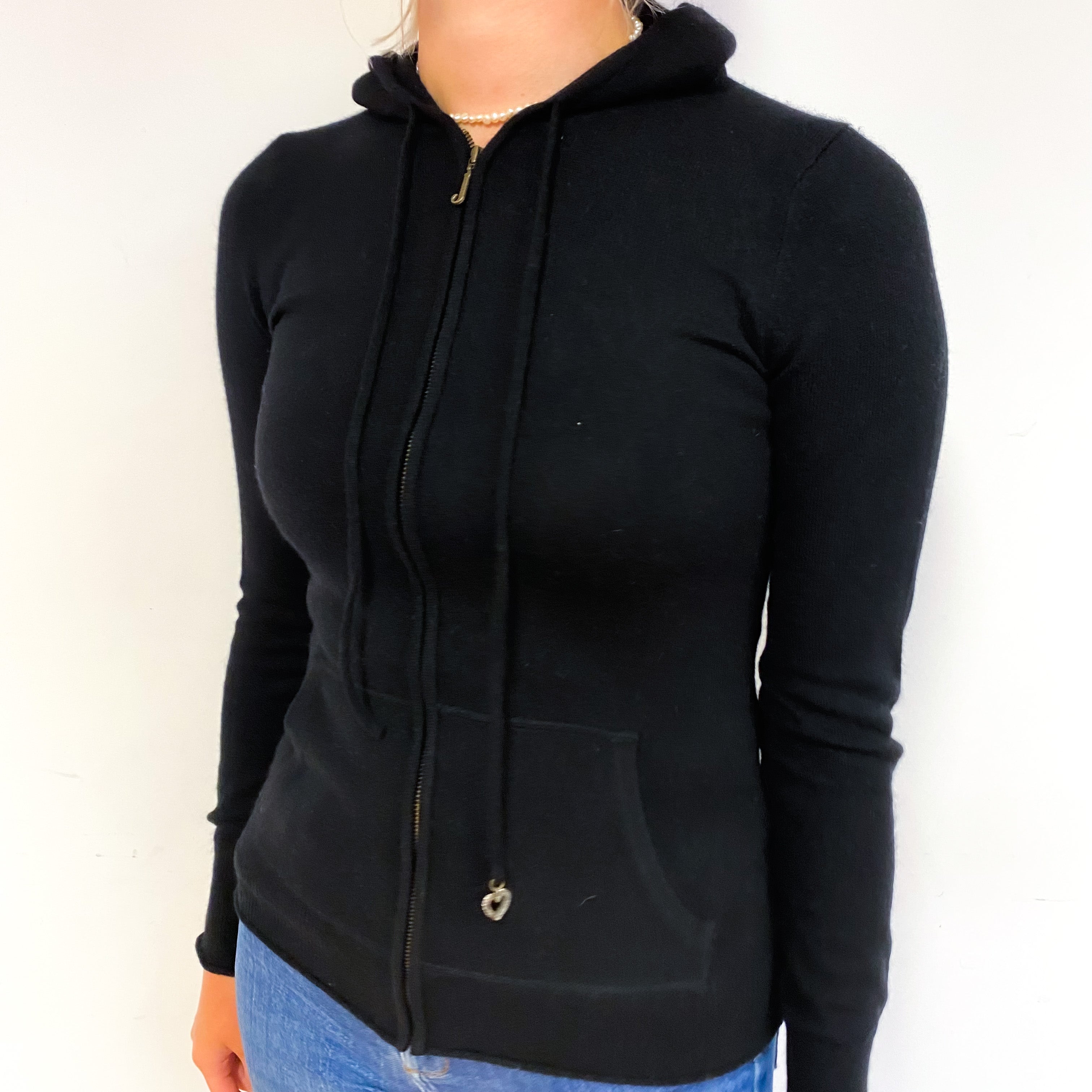 Juicy Couture Black Cashmere Zip Hoodie Cardigan Small