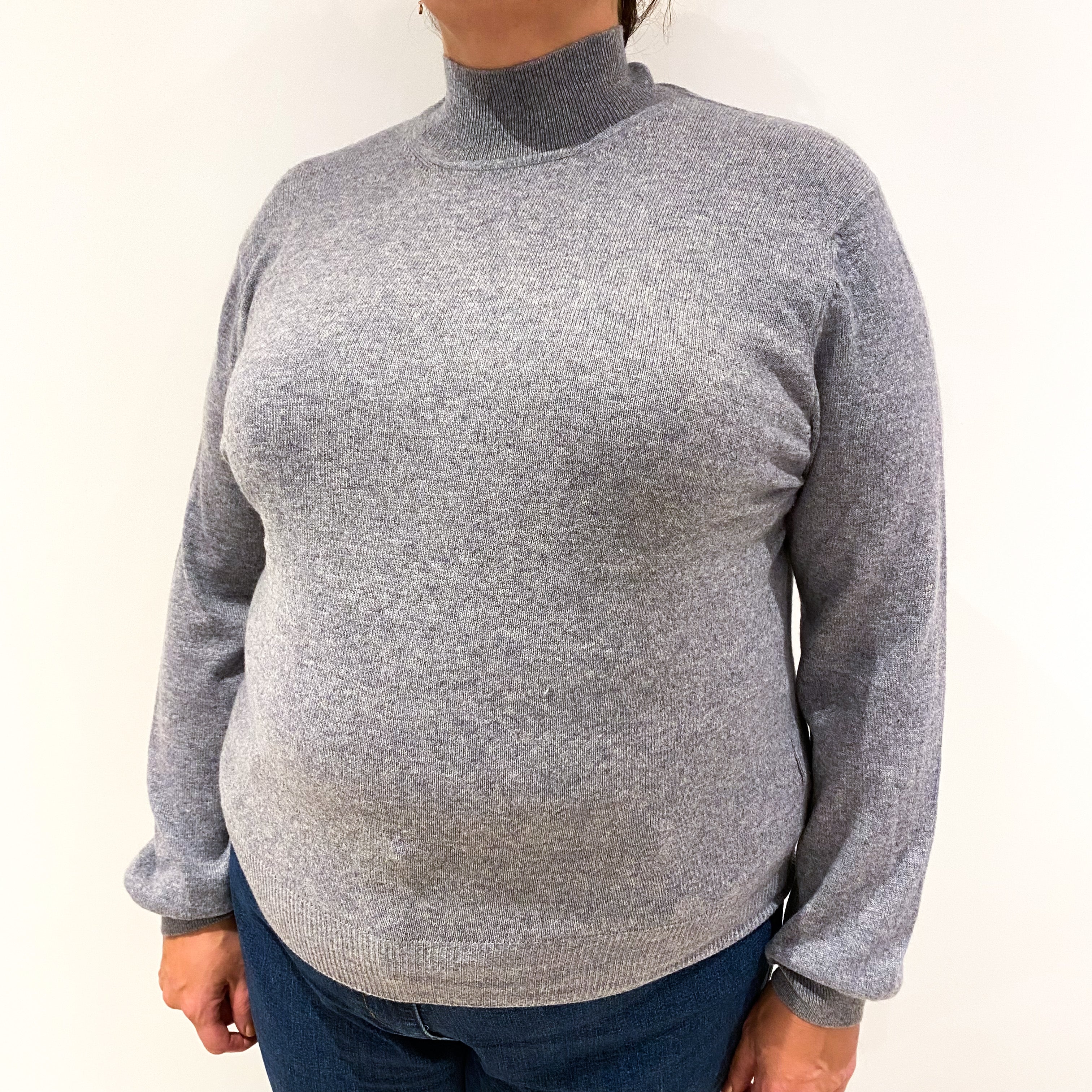 Smoke Grey Cashmere Turtle Neck Jumper Extra Large