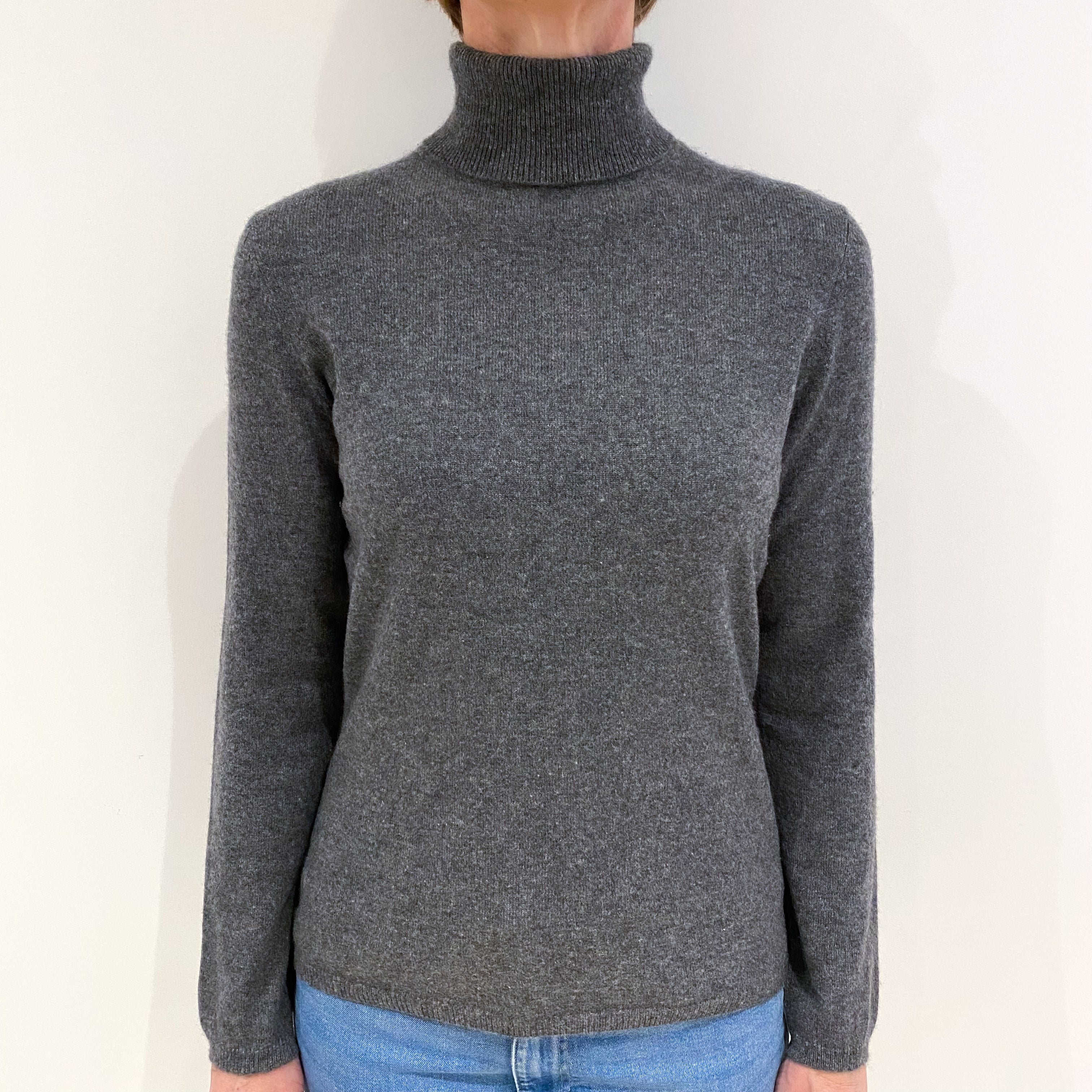 Slate Grey Cashmere Polo Neck Jumper Small