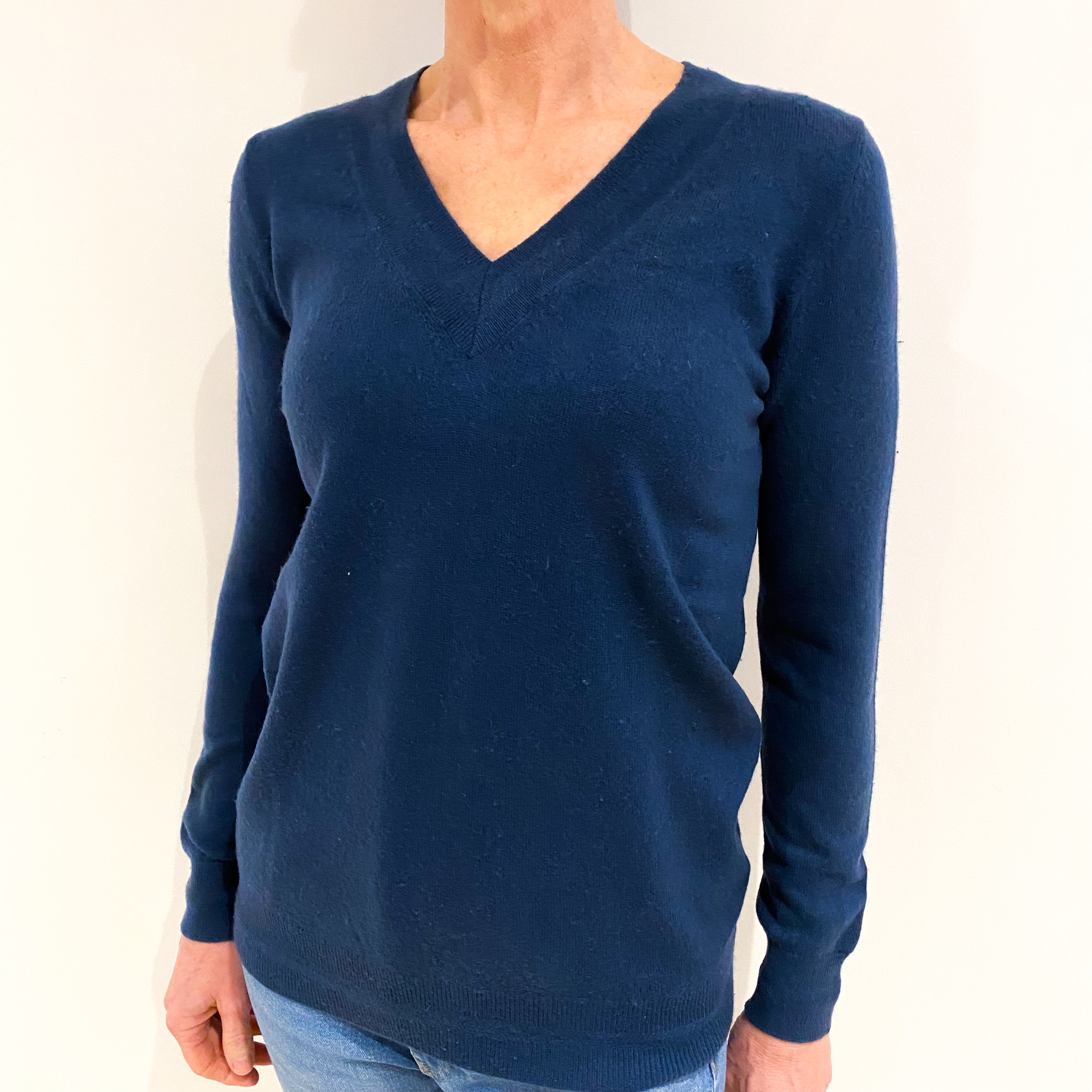 Boden Black Blue Cashmere V Neck Jumper Small