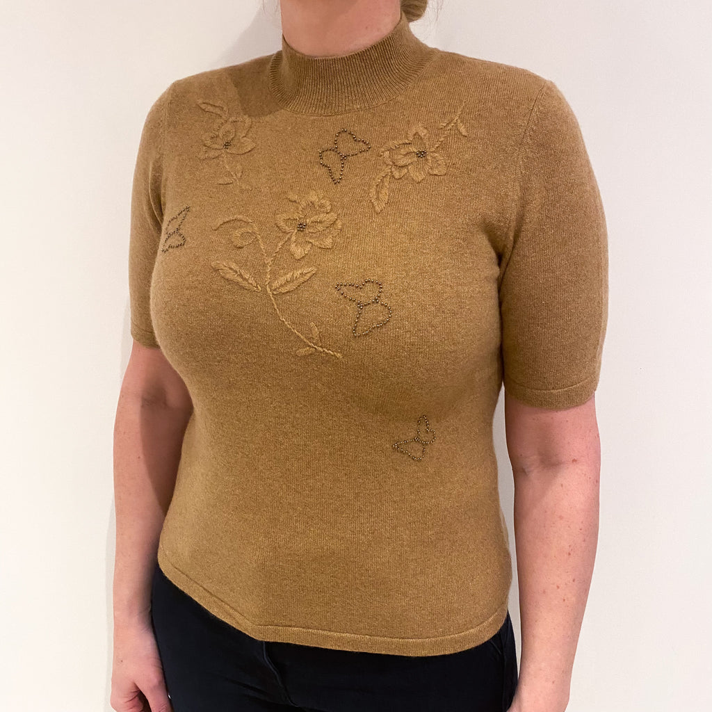Butterscotch Brown Short Sleeve Cashmere Turtle Neck Jumper Large
