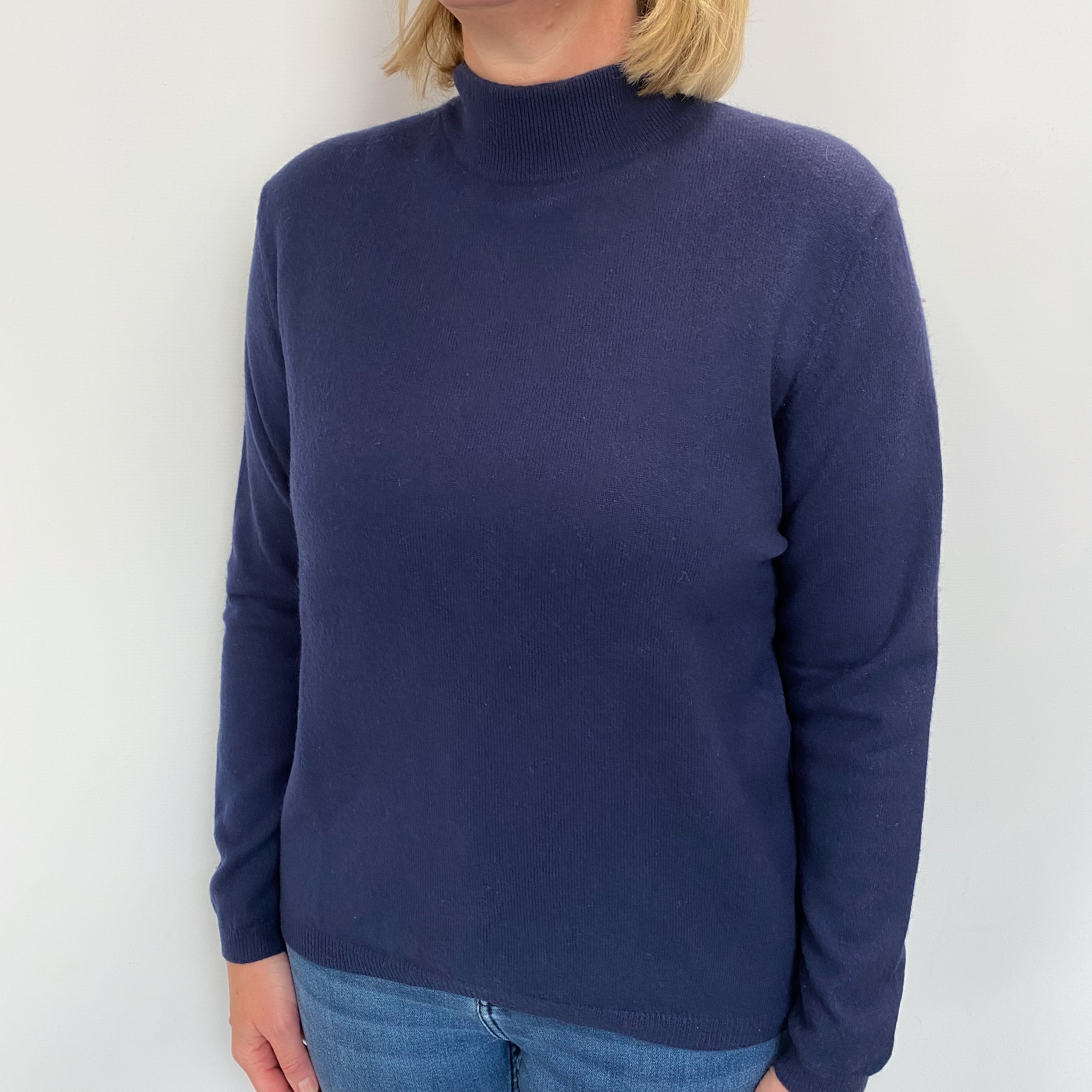 Navy Blue Cashmere Turtle Neck Jumper Large