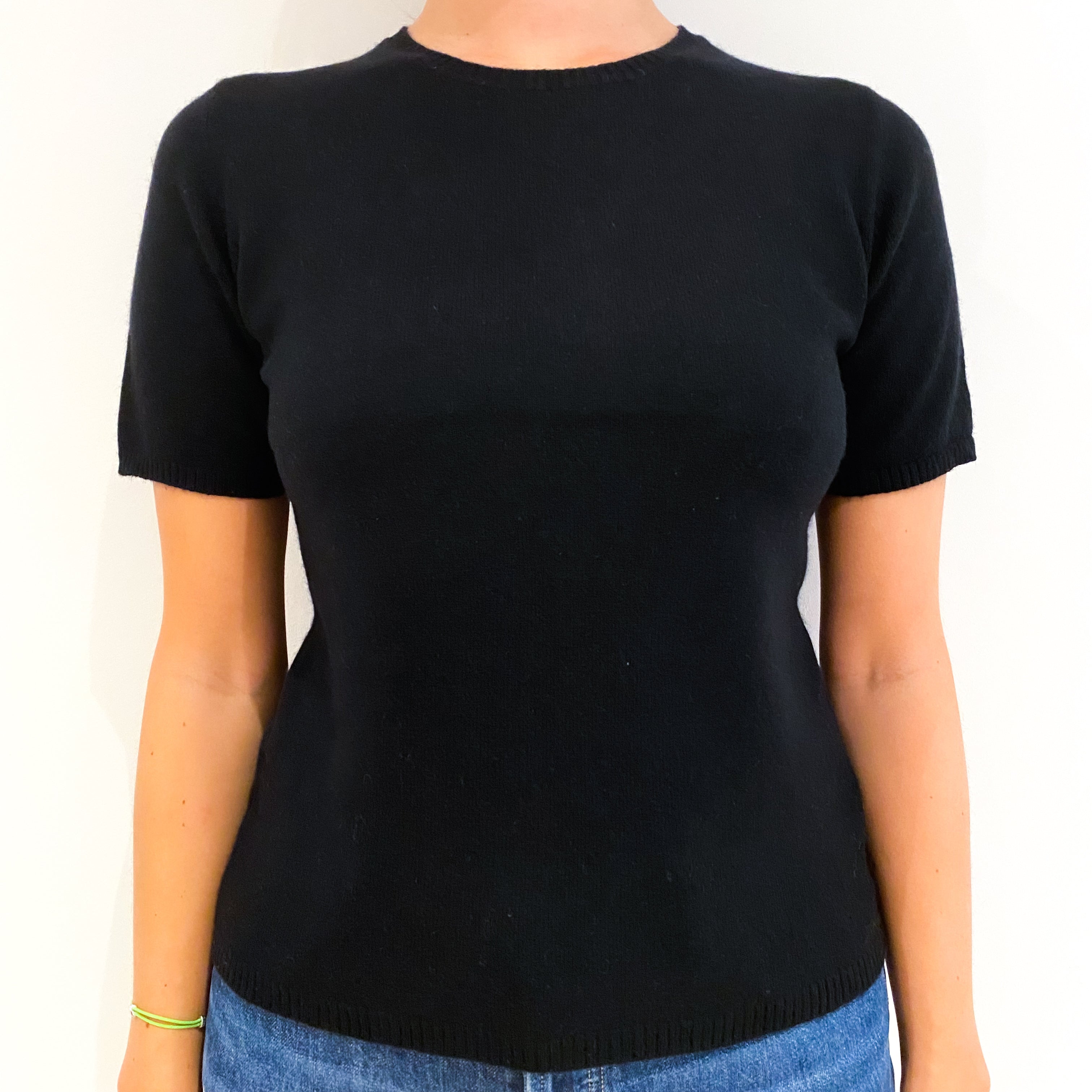 Darkest Navy Short Sleeved Cashmere Crew Neck Jumper Medium