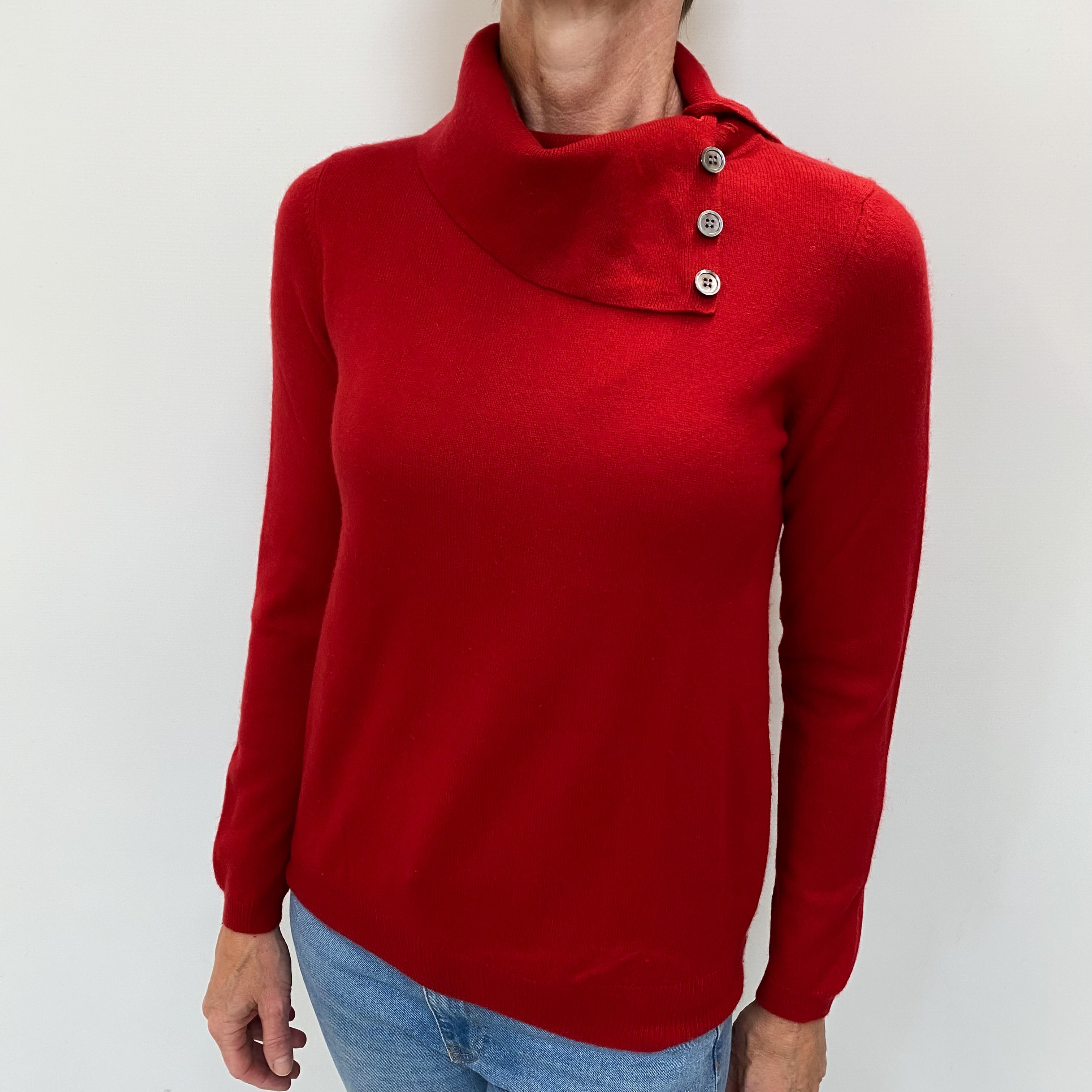 Phoenix Red Cashmere Split Polo Neck Jumper Small