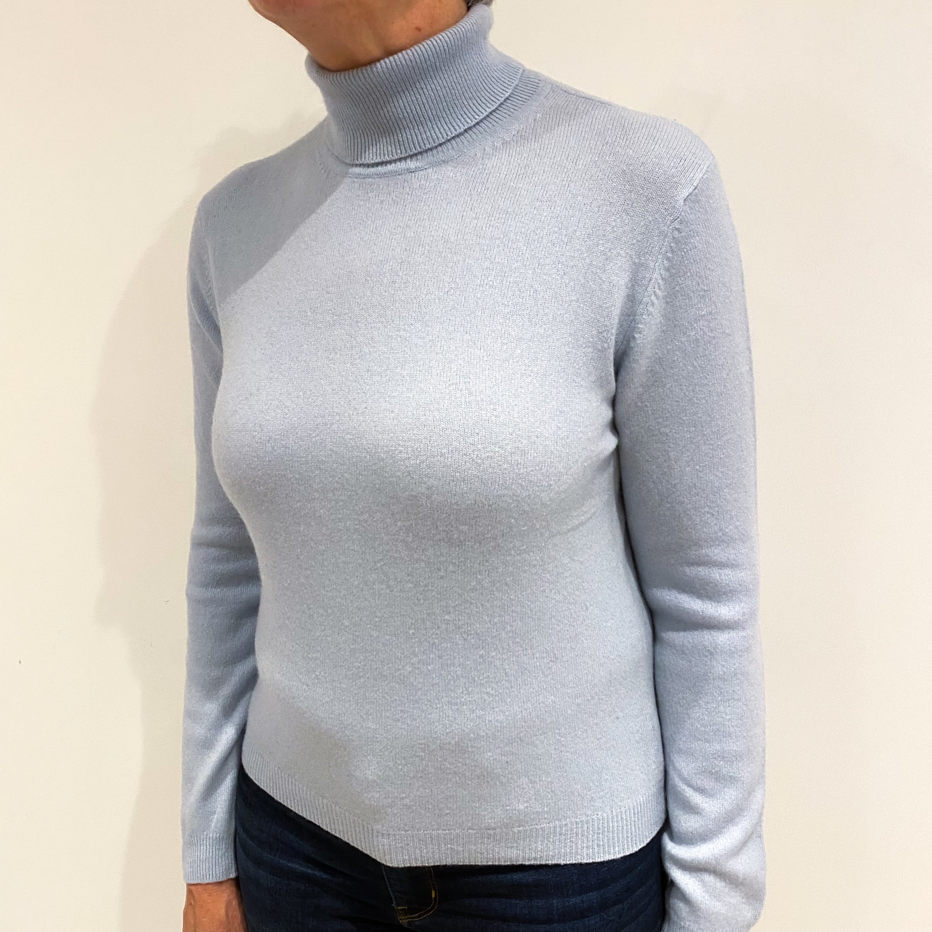 Powder Blue Cashmere Polo Neck Jumper Medium