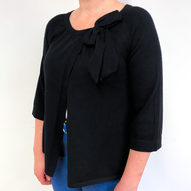 Black 3/4 Sleeve Cashmere Bow Detail Cardigan Large