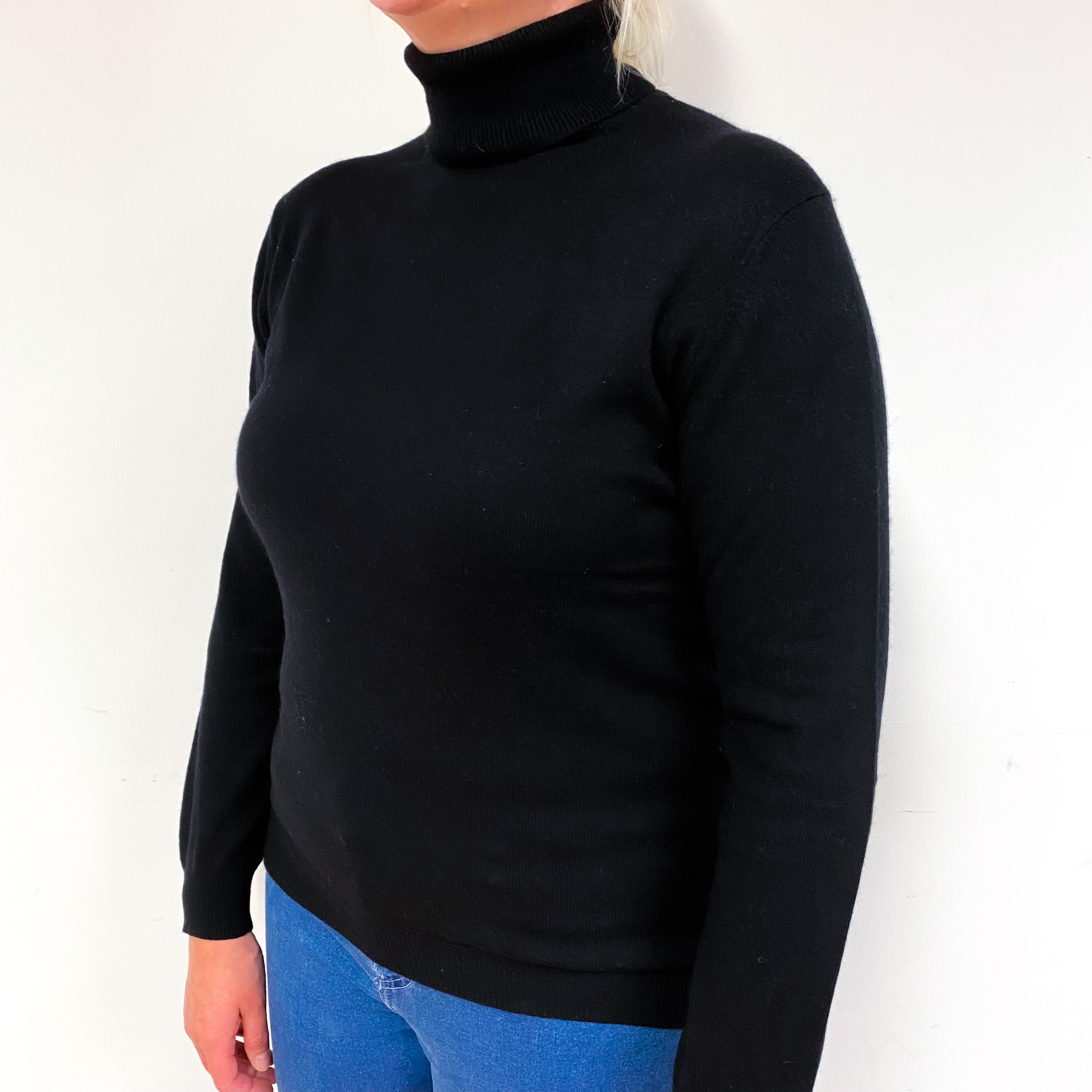 Black Cashmere Polo Neck Jumper Large