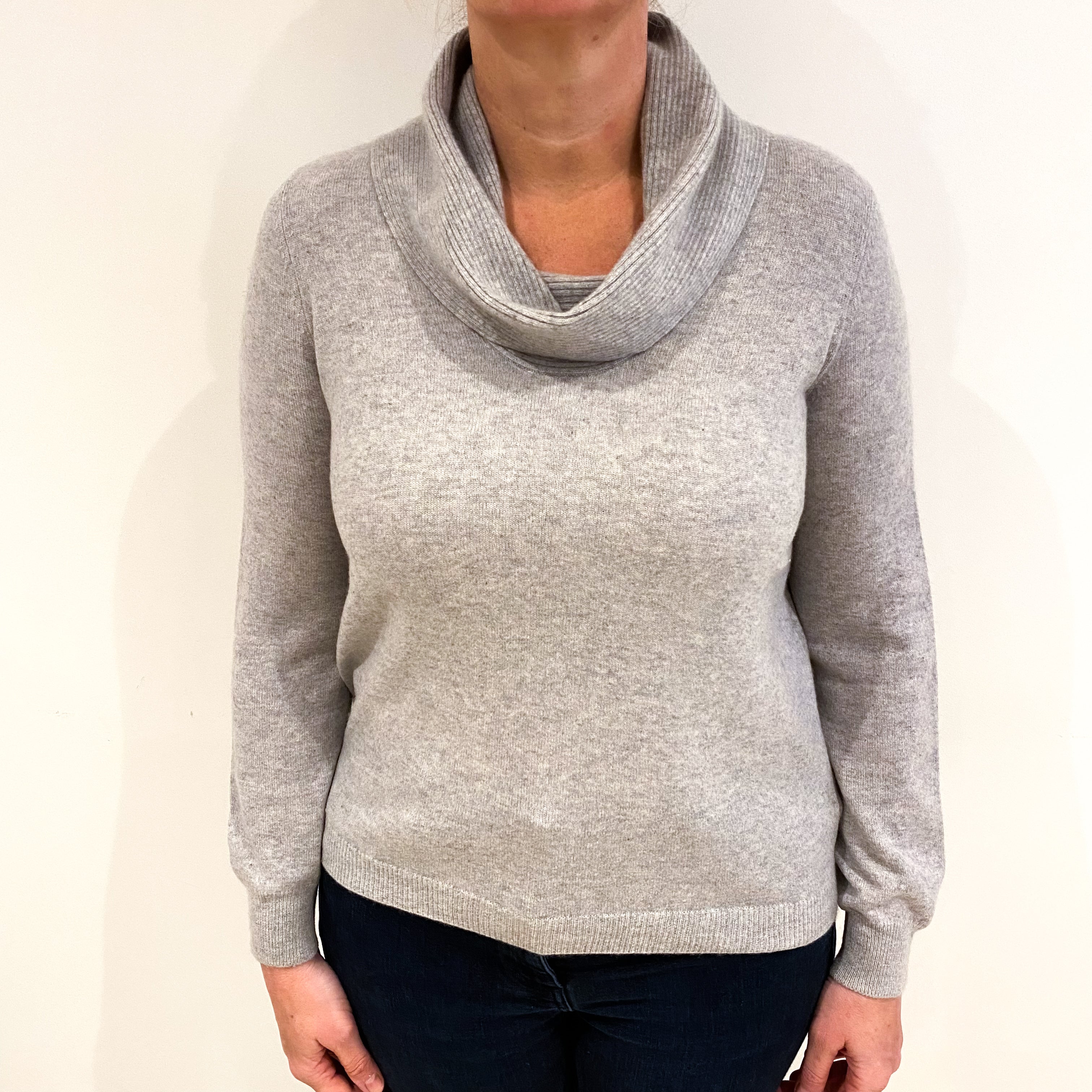 Mist Grey Cashmere Cowl Neck Jumper Large