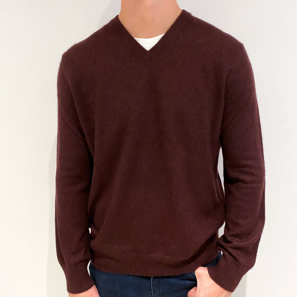 Men's Vince Deep Burgundy Cashmere V-Neck Jumper Extra Large