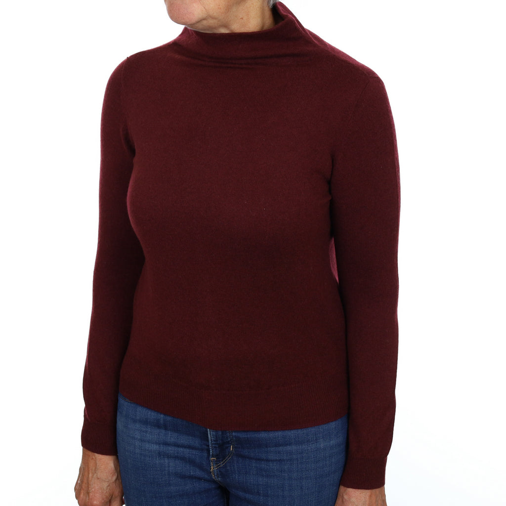Burgundy Red Cashmere Funnel Neck Jumper Medium