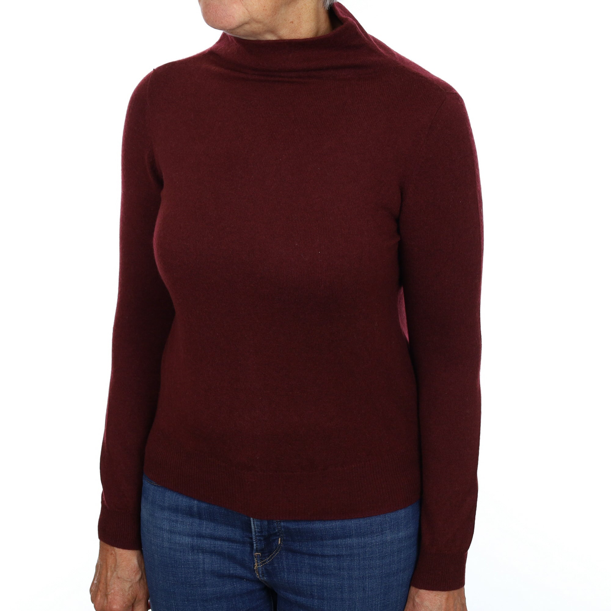 Burgundy Red Cashmere Funnel Neck Jumper Medium