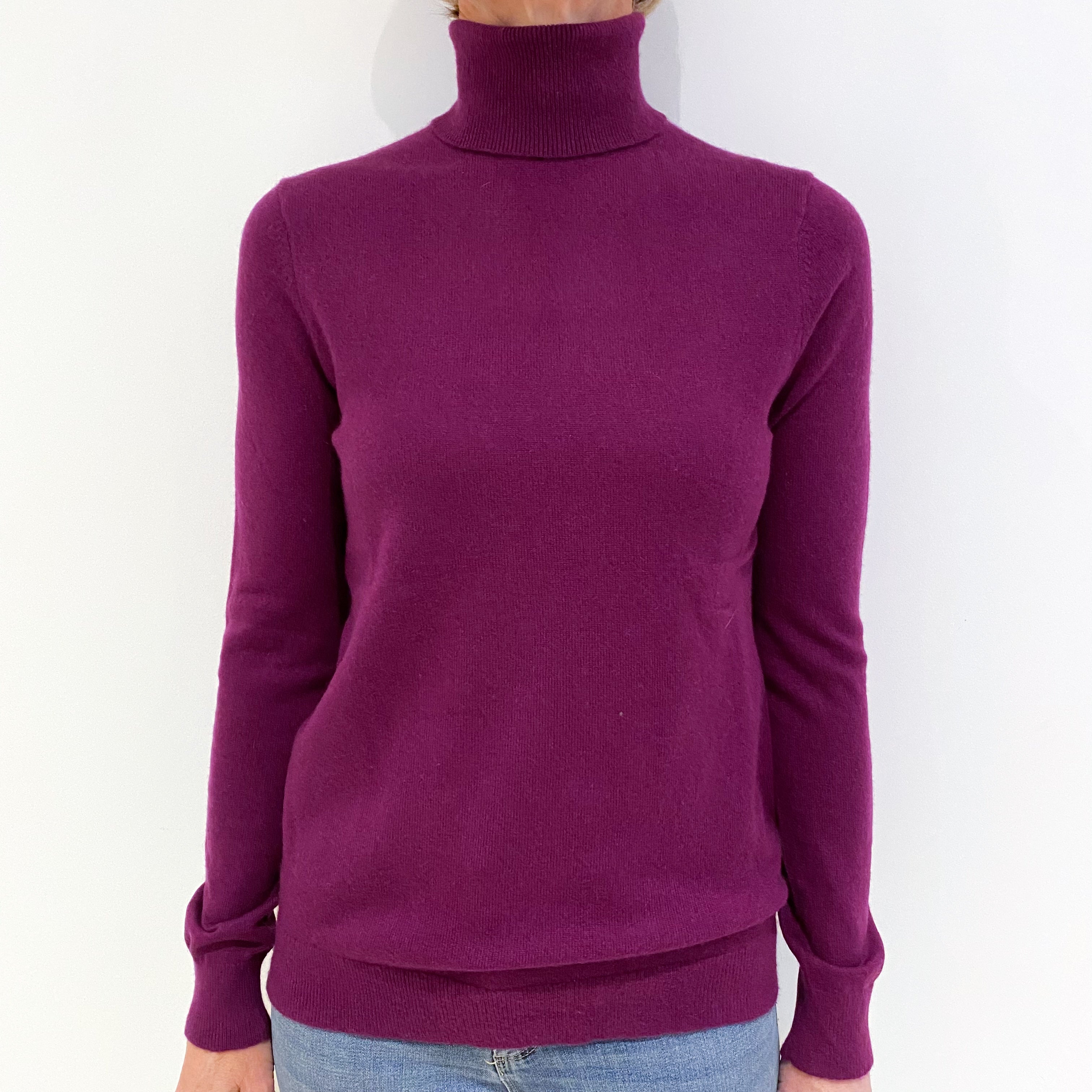 Deep Magenta Purple Cashmere Polo Neck Jumper Small