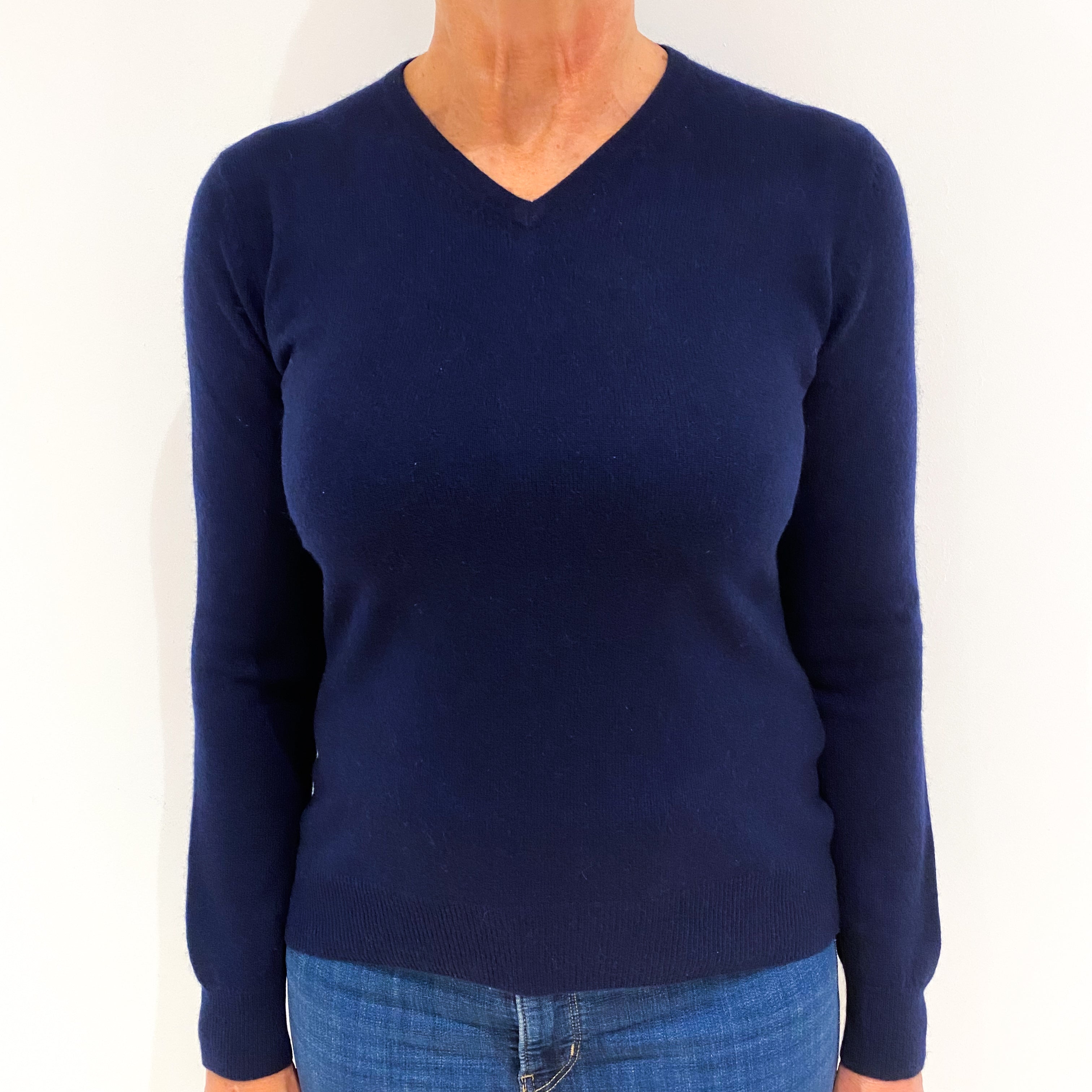 Navy Blue Cashmere V-Neck Jumper Medium