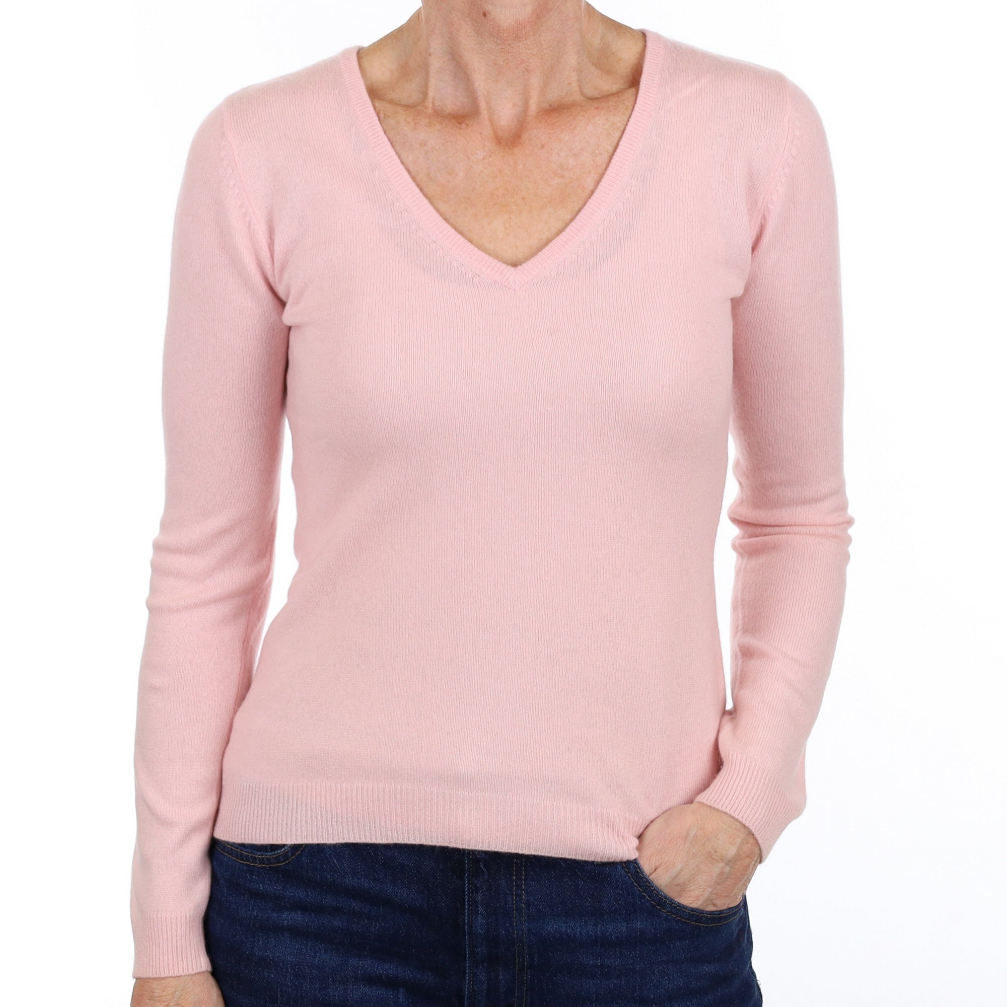 Shell Pink Cashmere V Neck Jumper Small