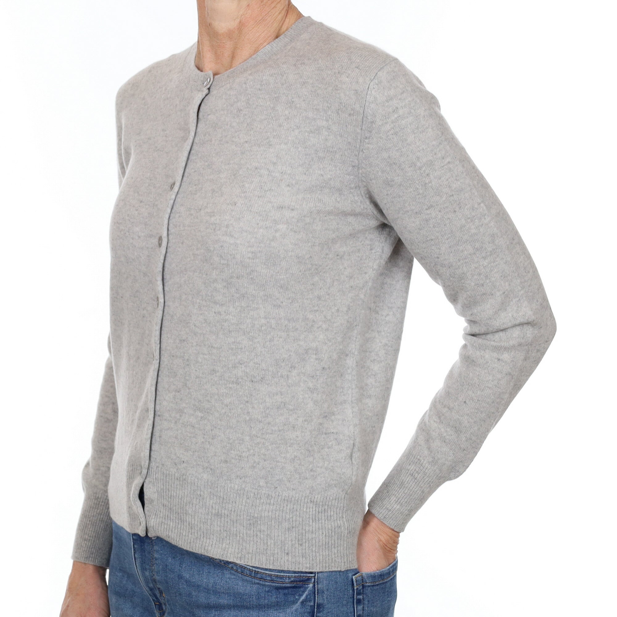 Smoke Grey Cashmere Crew Neck Cardigan Small