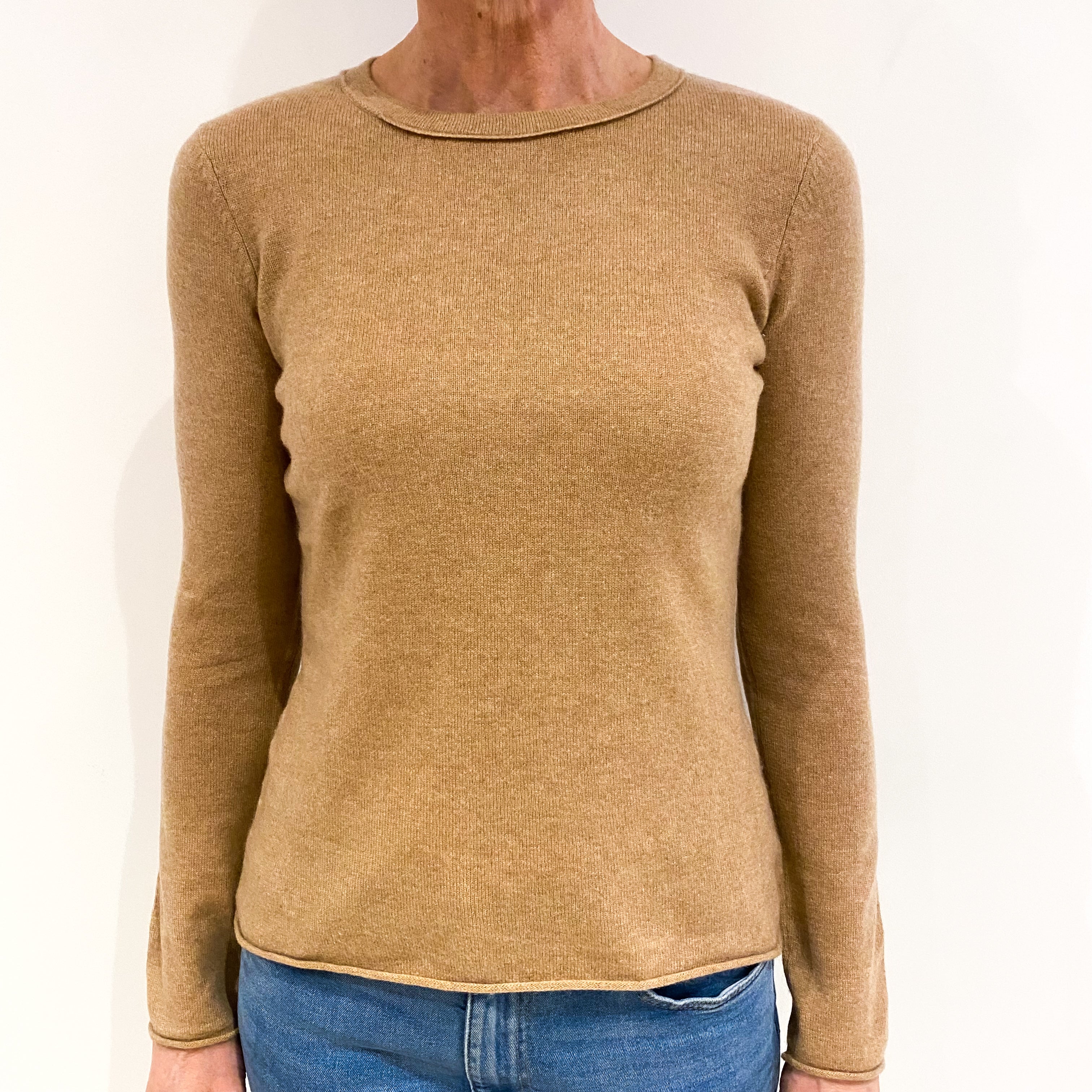 Caramel Brown Cashmere Crew Neck Jumper Small