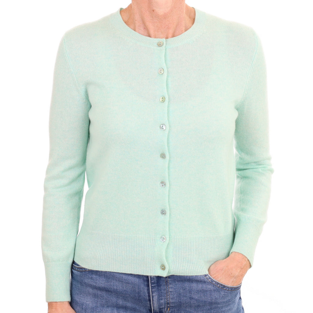 New Spearmint Green Cashmere Crew Neck Cardigan Small
