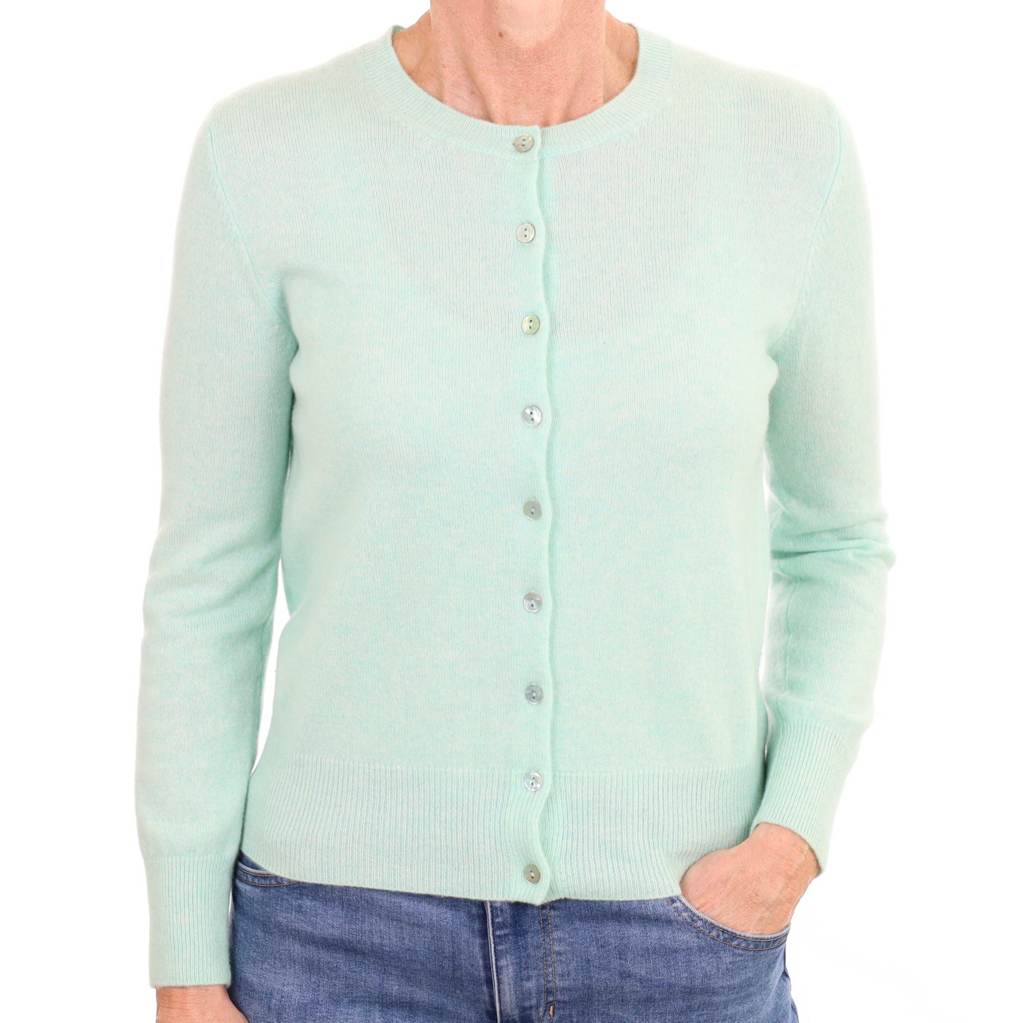New Spearmint Green Cashmere Crew Neck Cardigan Small