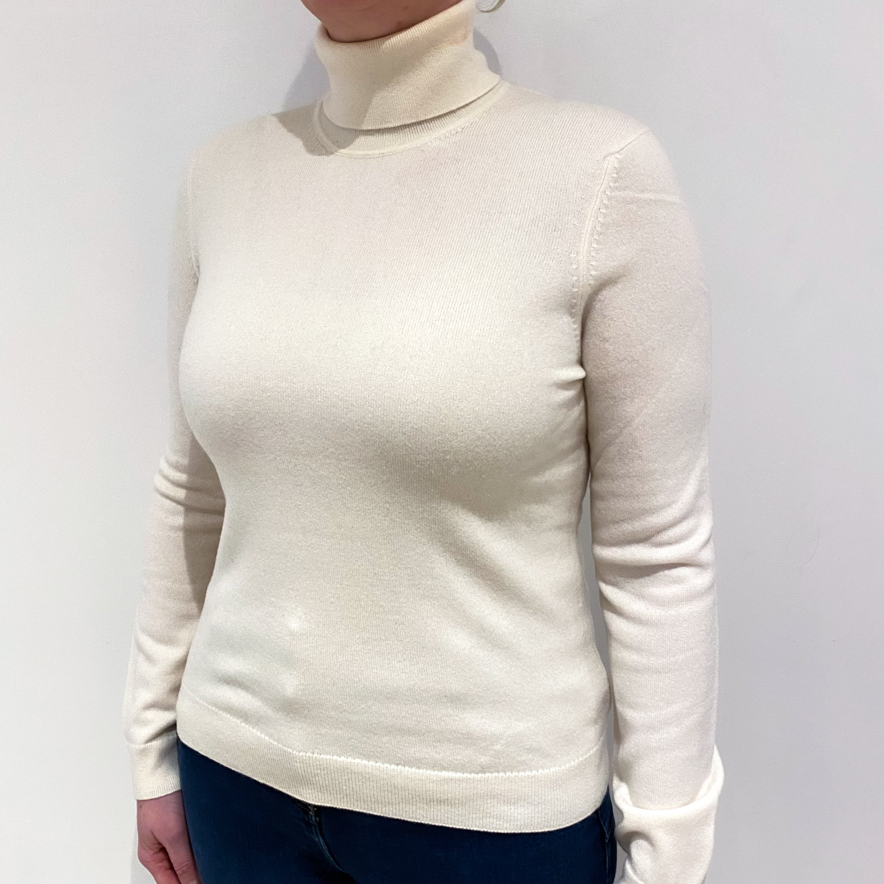 Cream Cashmere Polo Neck Jumper Large