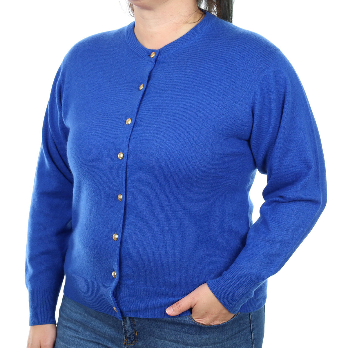 Cobalt Blue Cashmere Crew Neck Cardigan Large