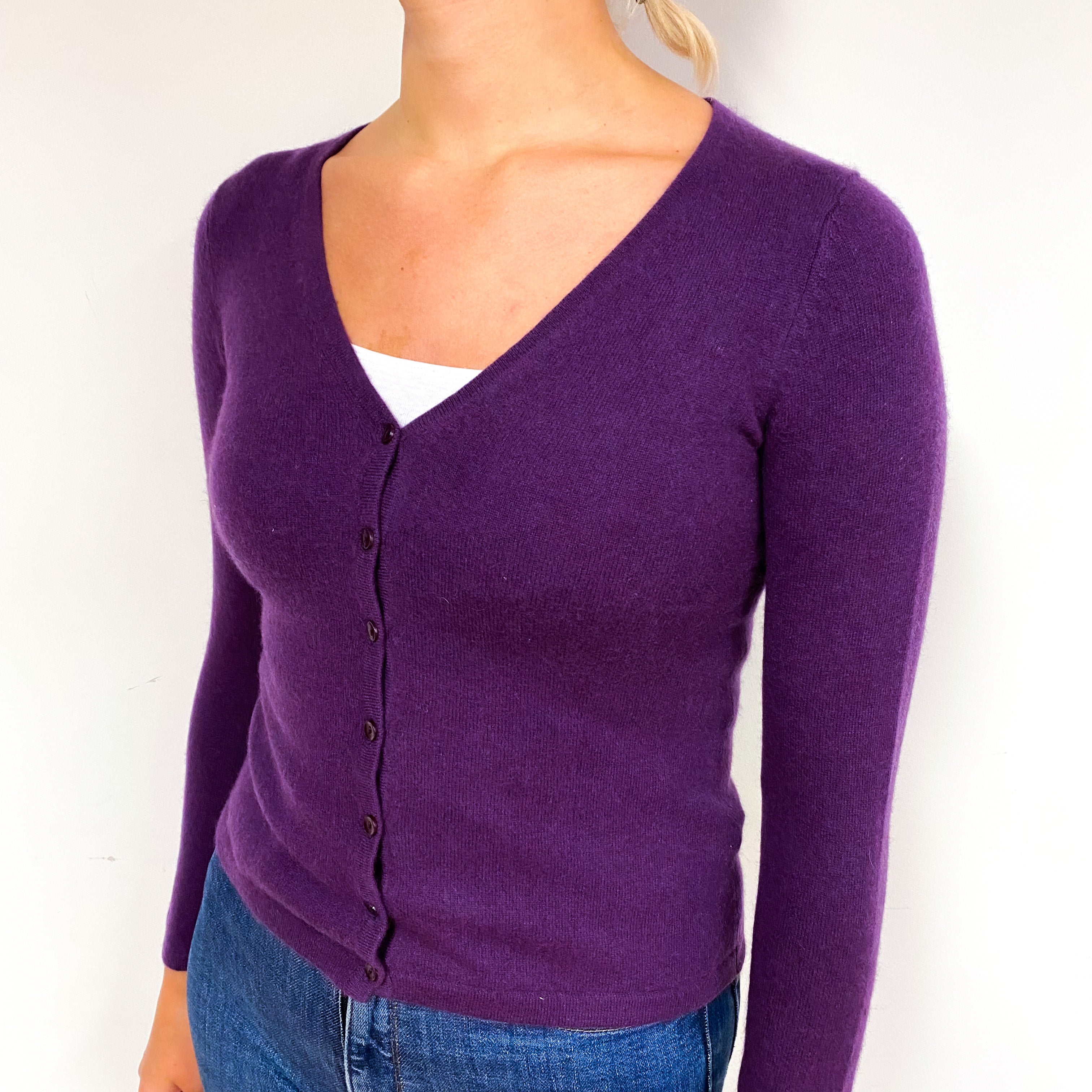 Pansy Purple Cashmere V-Neck Cardigan Small/Petite
