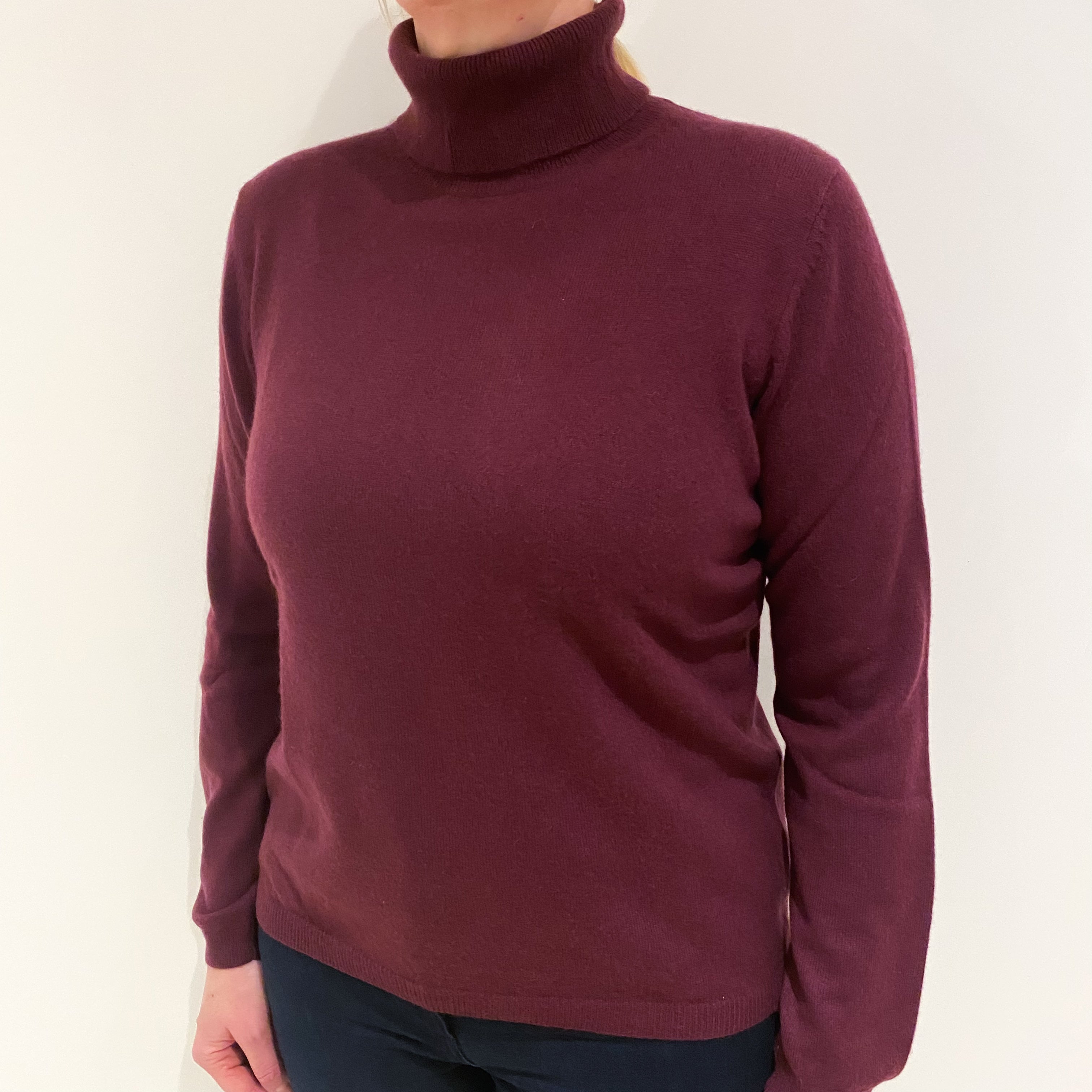 Plum Purple Cashmere Polo Neck Jumper Large